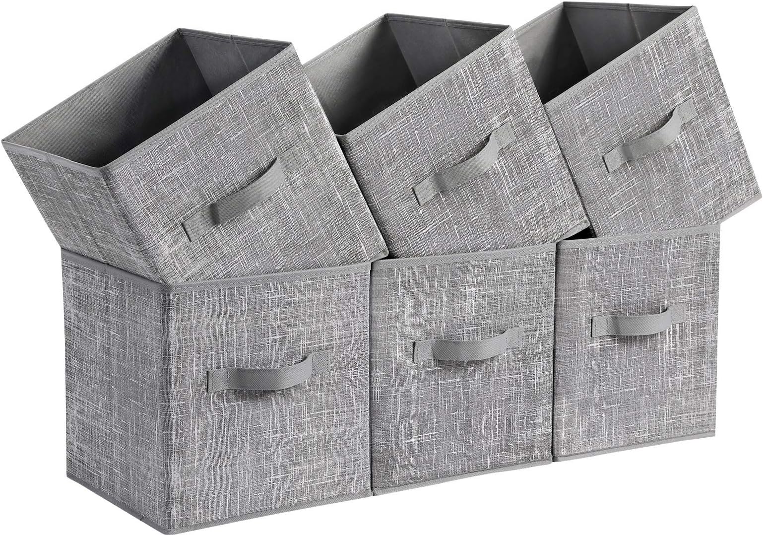 SONGMICS Storage Cubes, 11-Inch Non-Woven Fabric Bins with Double Handles, Set of 6, Closet Organizers for Shelves, Foldable, for Clothes, Gray UROB26LG