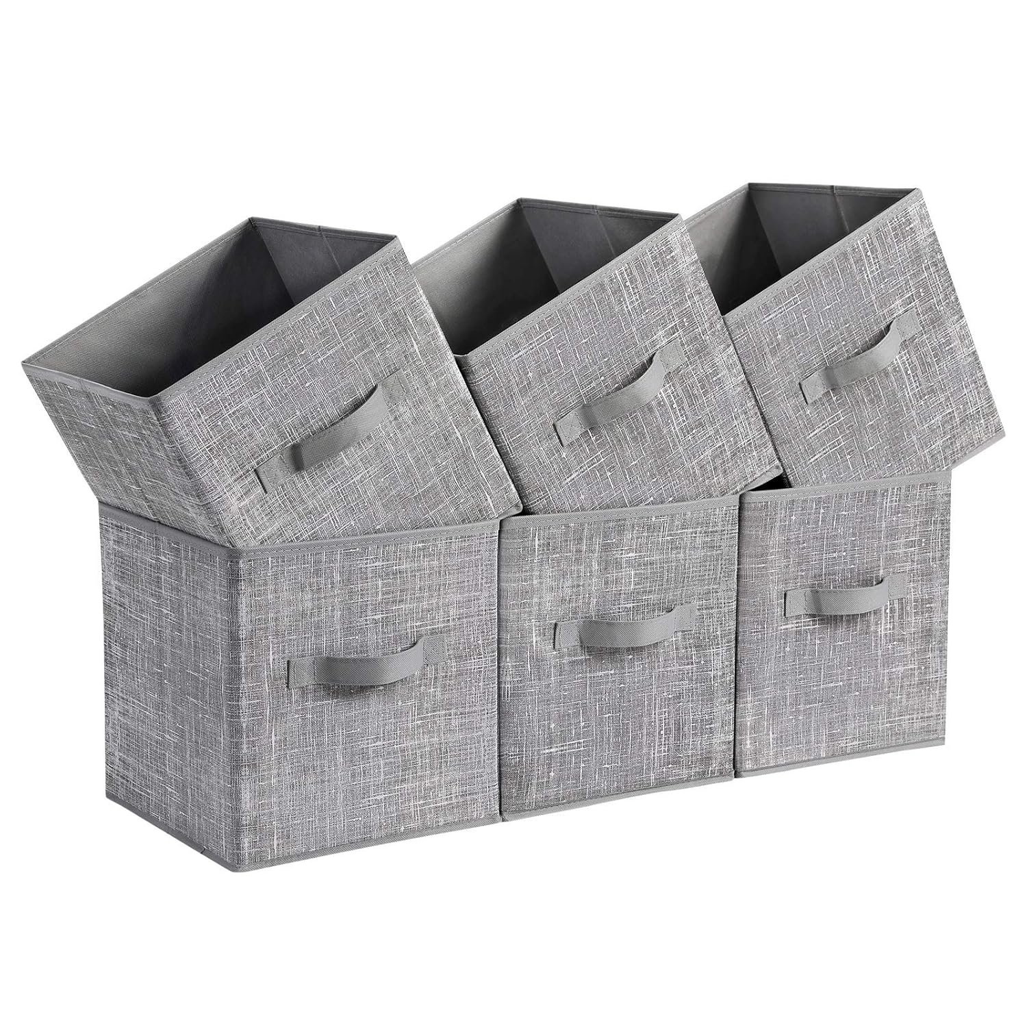SONGMICS Storage Cubes 11-Inch Non-Woven Fabric Bins with Double Handles Set of 6 Closet Organizers for Shelves Foldable