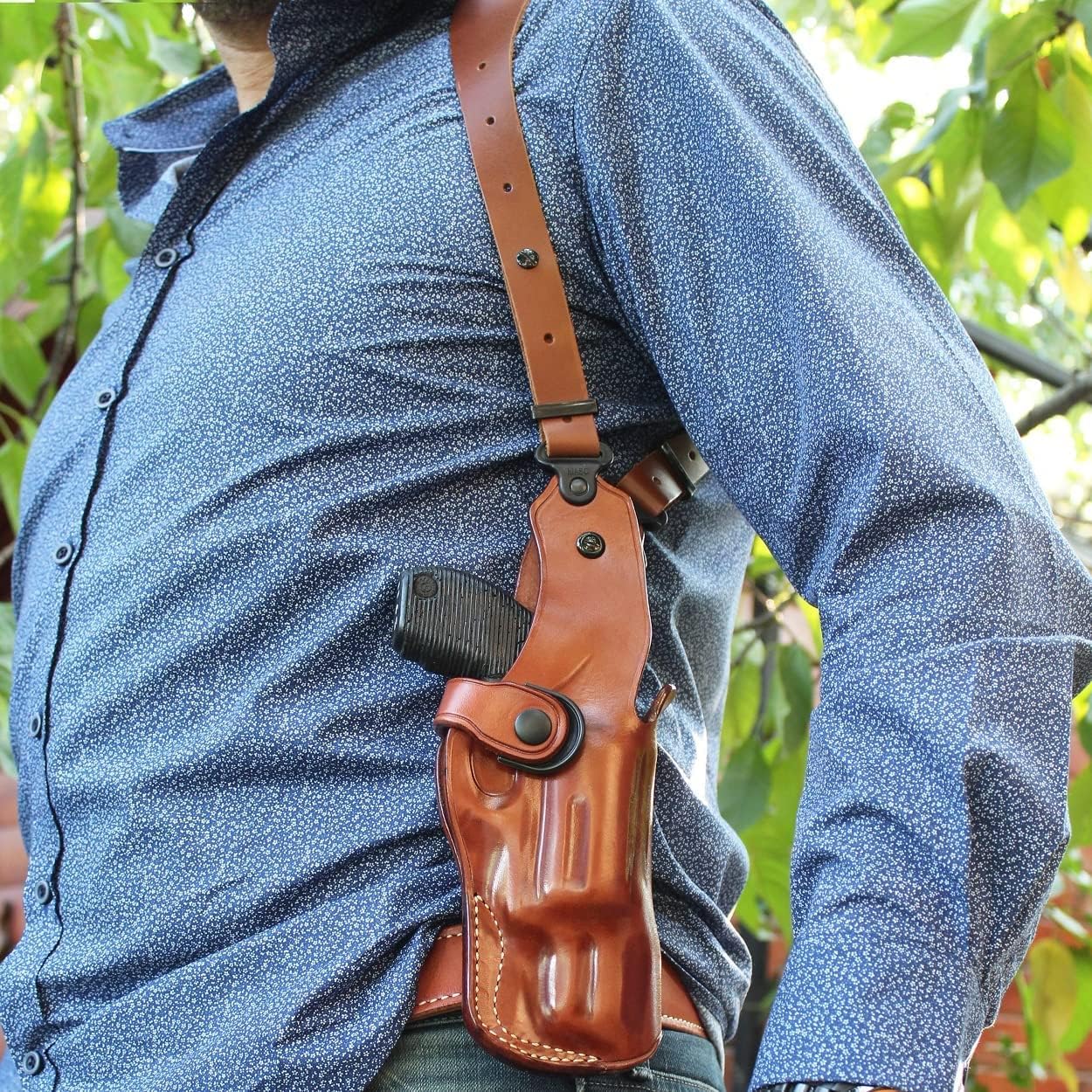 Masc Premium Leather Vertical Shoulder Holster System with Bullet Carrier, Vaquero 45C 3.75-inch, Right Hand Draw, Brown Color #1829#