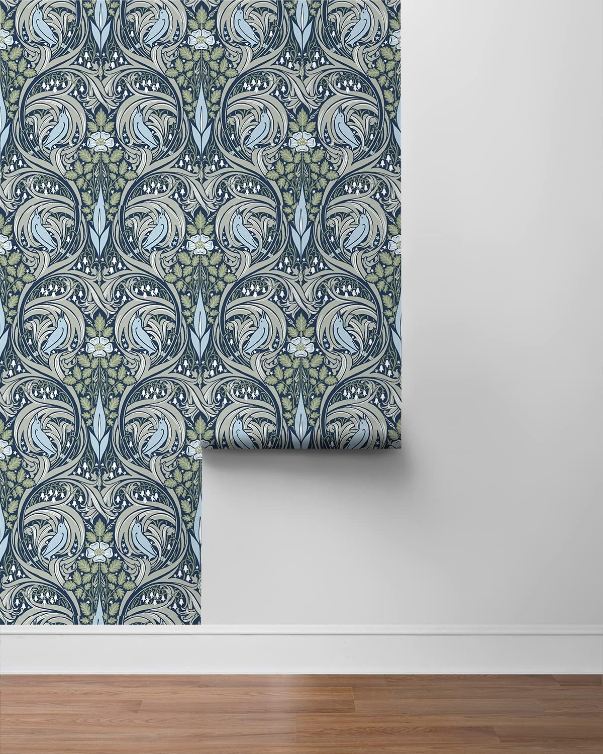 NextWall Bird Ogee Peel and Stick Wallpaper (Navy & Fern Green)