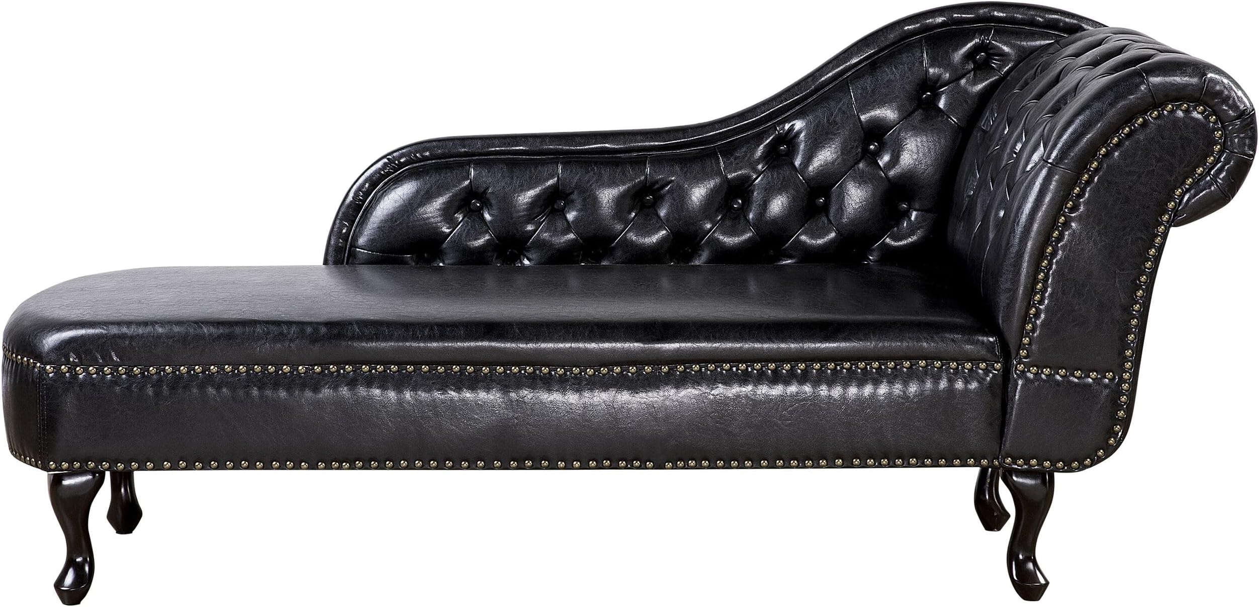 Beliani Vintage Style Right Hand Chaise Lounge Faux Leather Chesterfield Black Nimes