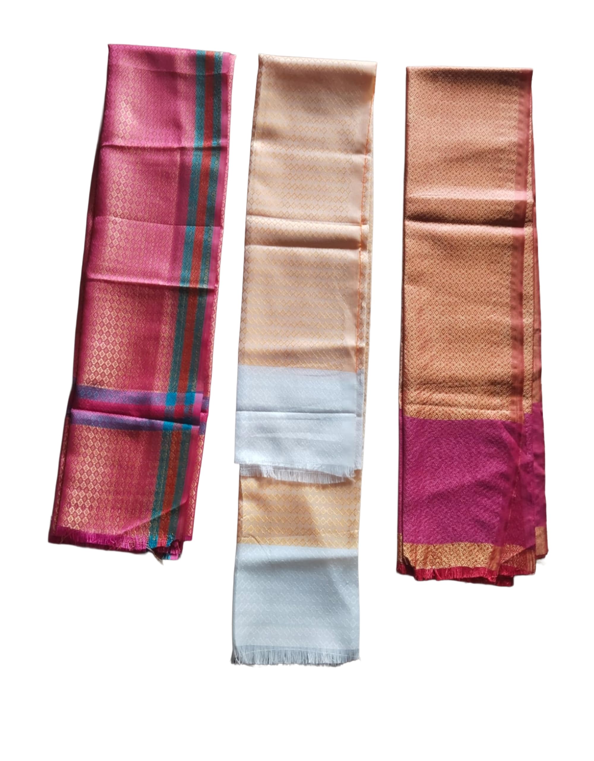 Satin Cream Pink & Red Honour Shawl 1.60 Mtr Pack of 3-image-45