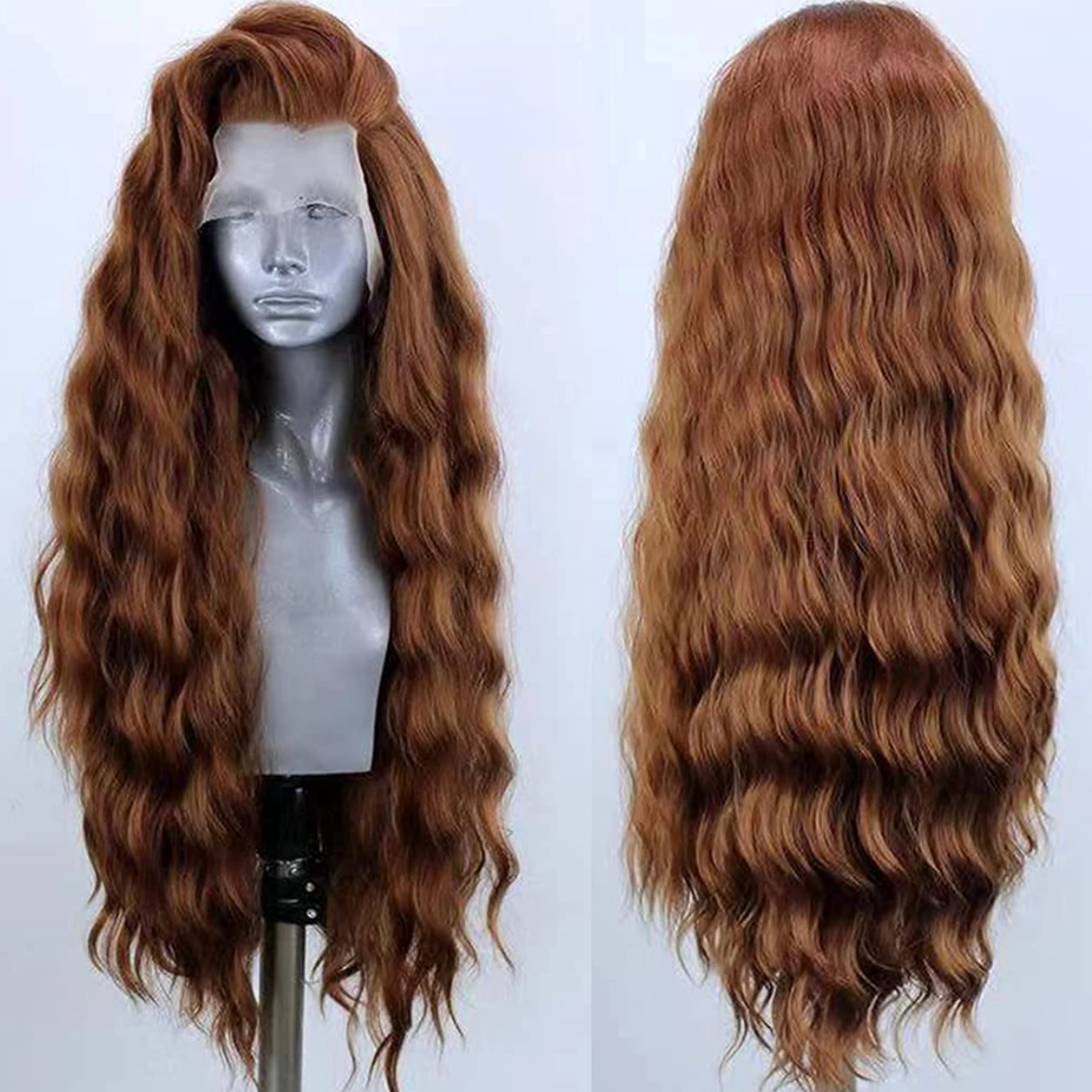 Long Lace Wig Synthetic Lace Front Wigs for Black Women Free Part Wavy Hair Wigs Brown High Temperature Fiber Cosplay Wig 24 inch