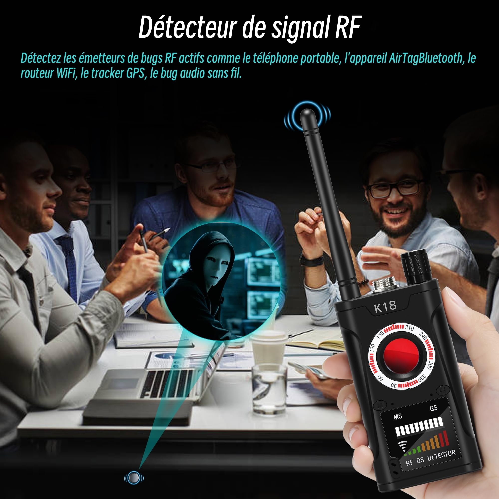 Détecteur Caméra Espion – Micro Espion Détecteur, Bug Détecteur RF sans Fil, Détecteur de Micros GPS, Scanner de Signal RF sans Fil, Détecteur pour Hôtel, Maison, Bureau