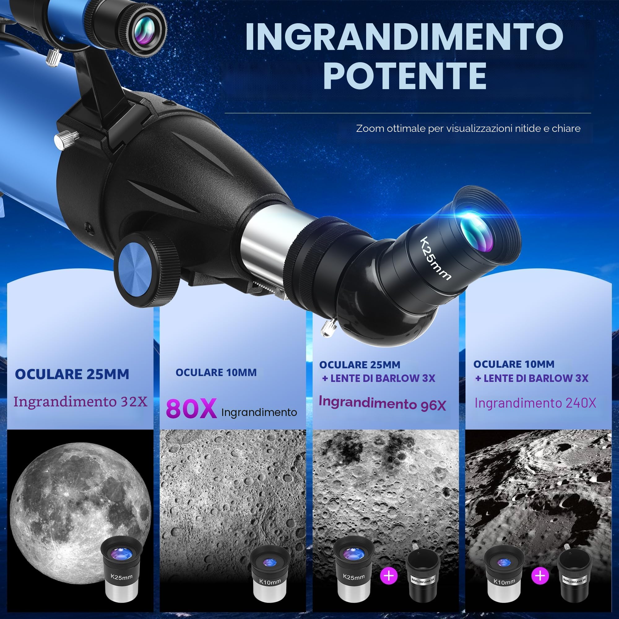 MEEZAA Telescopio Astronomico Professionale Potente Adulti, Bambini e Principianti, 90 mm Apertura 800 mm Portatile Telescopio Riflettore con Treppiede, Borsa, Adattatore per Telefono e Filtro Lunare