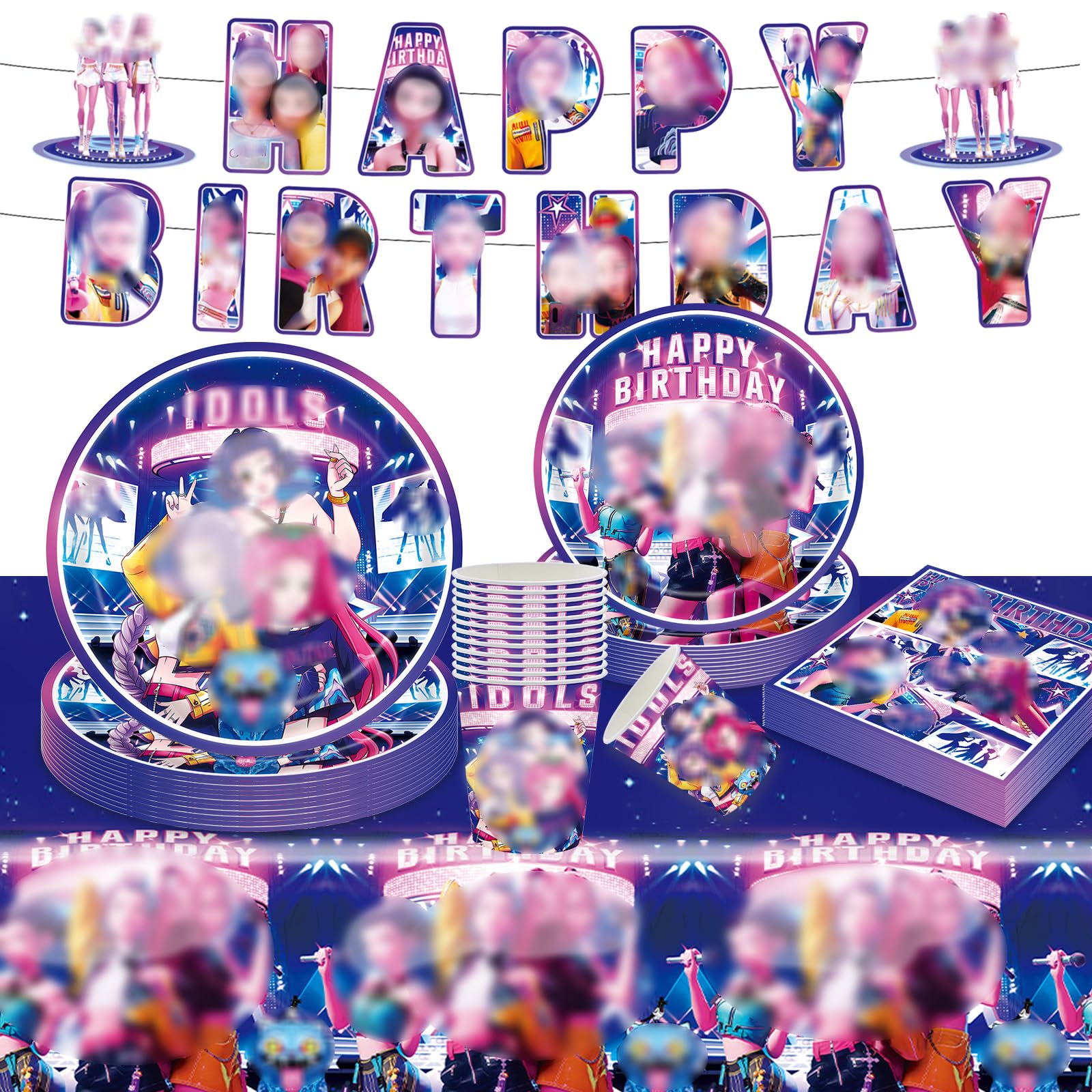 52 Pcs Demon Birthday Decorations, Party Decorations Supplies Paper Plates Napkins and Tablecloth, Party Tableware Set for 10 Guests