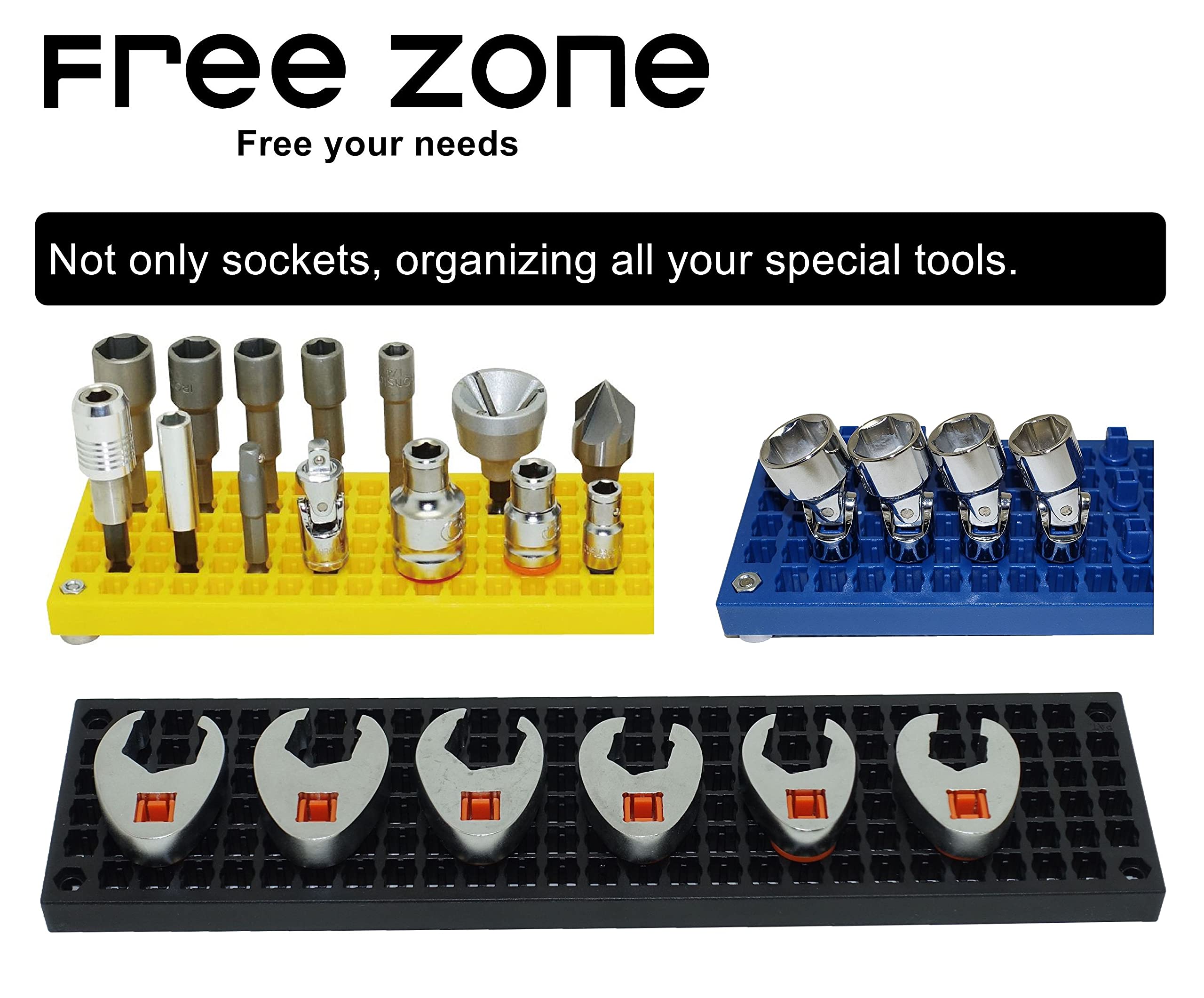 ソナーポケット セット売り Garage Storage FREE ZONE 60-Piece Socket Holder Expansion - 3/8