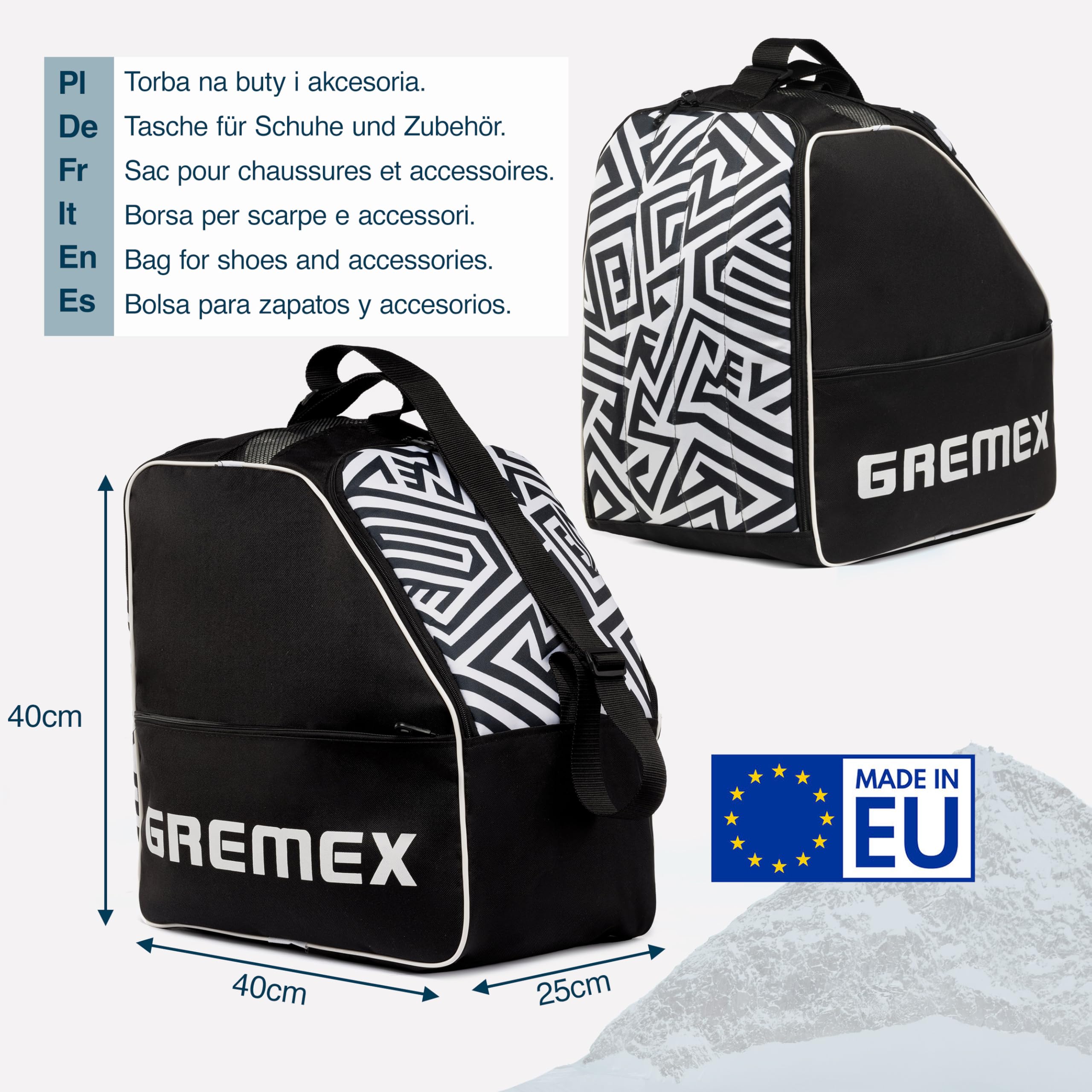 Skischuhtasche mit Helmfach - Wasserfester Skischuhrucksack für Skischuhe und Helm - Widerstandsfähig mit Titan-Nähten - Bequem für Transport, Reisen und Schutz Ihrer Ausrüstung