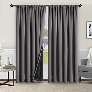 Sponsored Ad - WONTEX 100% Grey Blackout Curtains for Bedroom 42 x 84 inches Long - Thermal Insulated, Noise Reducing, Sun...