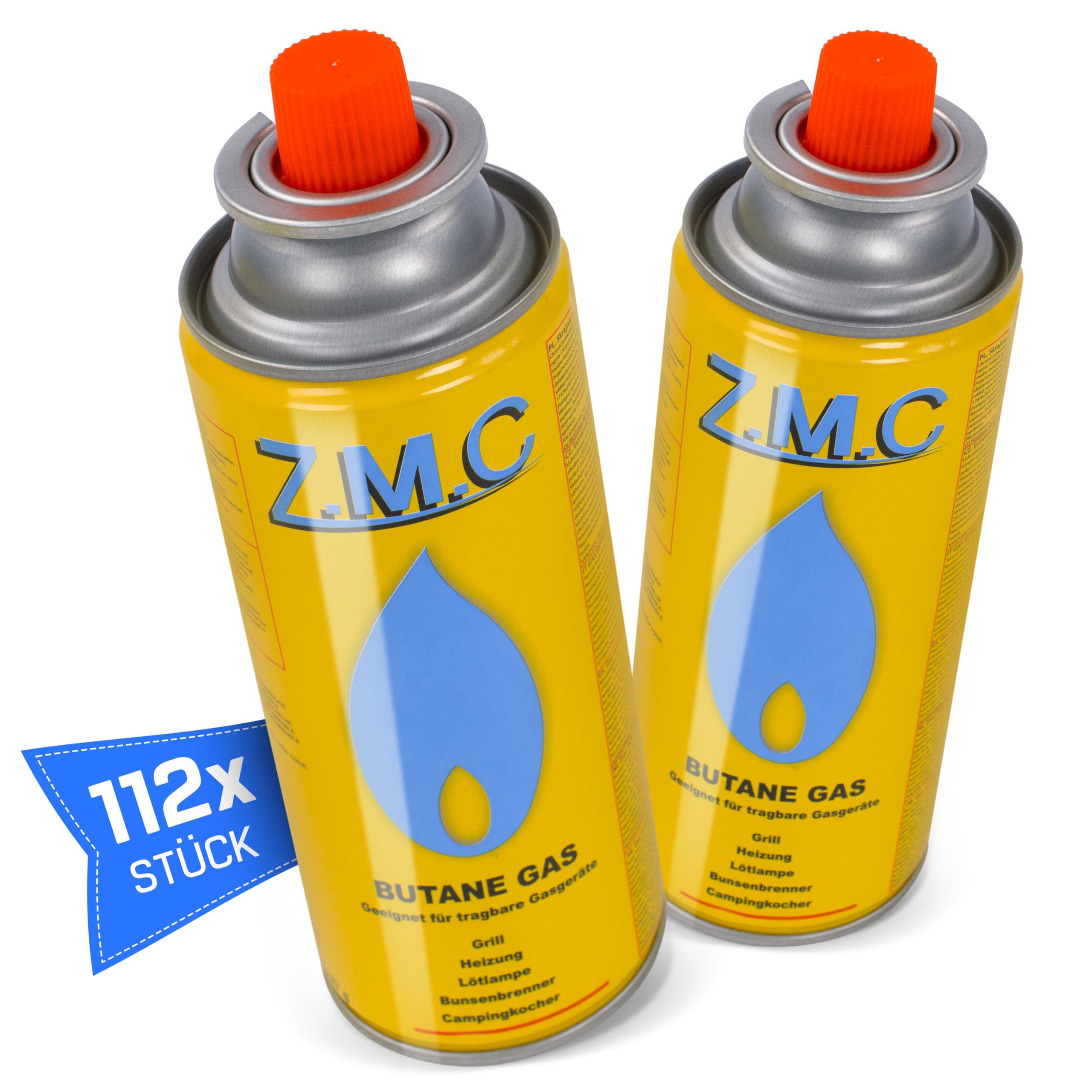 ZMC Lot de 112 cartouches de gaz butane 227 g avec valve type MSF-1a - Cartouches de gaz butane universelles avec raccord à baïonnette - Pour réchaud de camping, chauffage à gaz, brûleur à gaz,