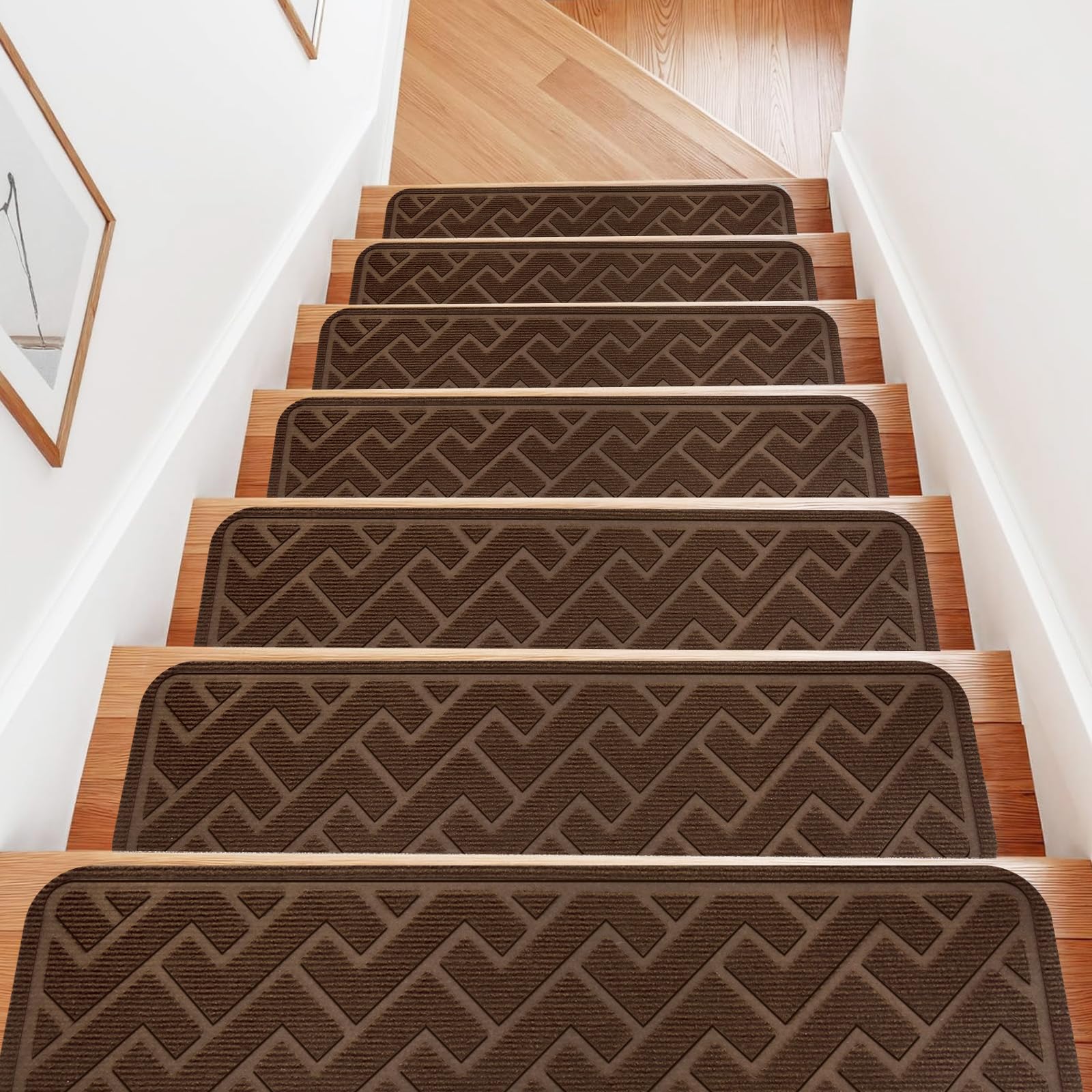 15 Pack Stair Carpet Treads, Non Slip Stair Runner, 20.3 x 76.1cm,Brown