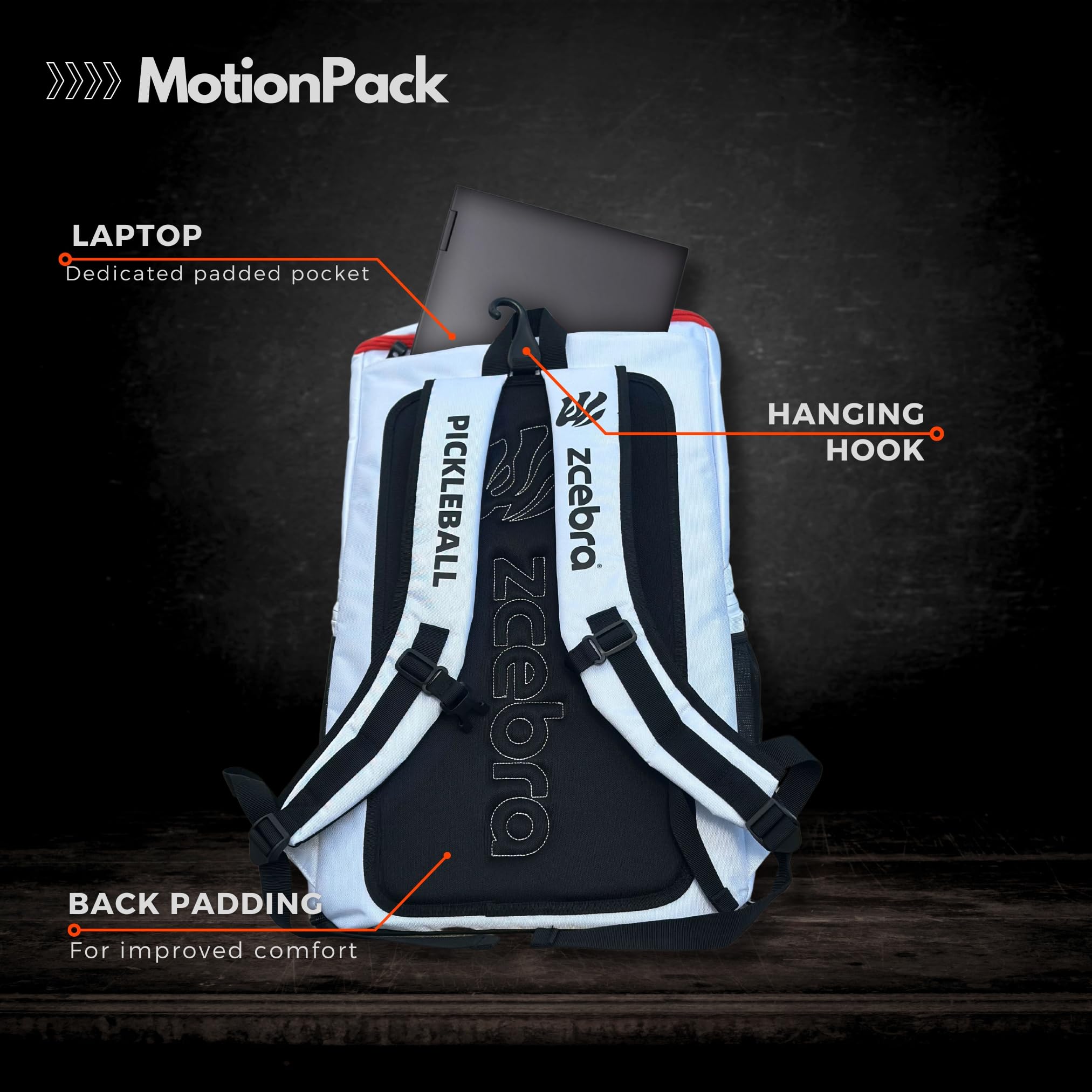 Zaino Per Pickleball Con Scomparto Scarpe - Impermeabile, 50 Litri, Spallacci Regolabili, Gancio Appendere, Bianco