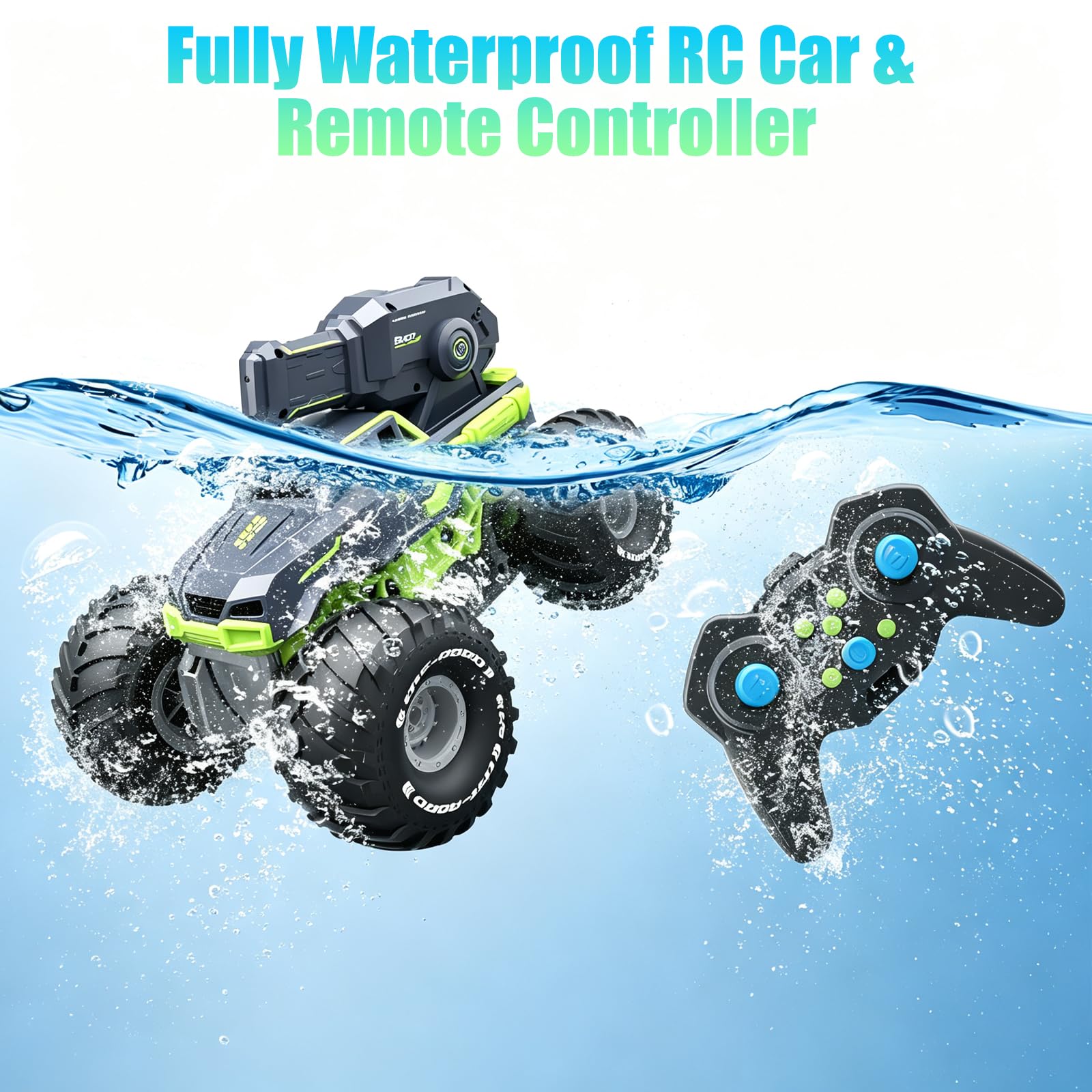 Coche Anfibio Teledirigido con Pistola Agua, Coche RC 4x4 Anfibio Niño | Boat de Carreras Alta Velocidad, Baterías modulares, Impermeable y Anti-vuelco, Juguete de Agua Ideal para 6+ Niños y Niñas