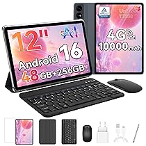 BESTTAB Android 16 Tablet con tastiera, 12,2 pollici 120 Hz 2,5 K FHD, 48GB RAM+256GB ROM (2 TB TF), T7280 Octa-Core, 10000mAh, Widevine L1, Tablet con SIM 4G LTE, 5G WiFi, 16MP+8MP, Gemini AI, GPS