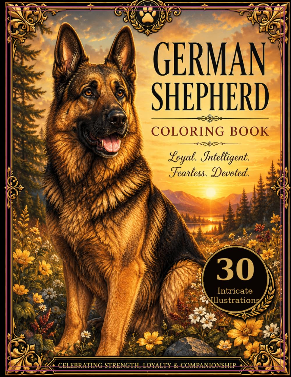 German Shepherd Coloring Book: 30 Intricate Illustrations — Portraits, Action Poses & Nature Scenes