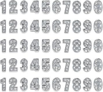 Shapenty 8mm Full Rhinestone 0-9 Number Slide Charms Spacer Beads for DIY Craft Bracelet Wristband Necklace Choker Keychain Hair Clip Jewelry Making, 50PCS