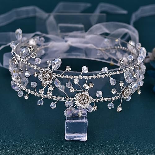 Miniatura 4 de ULAPAN Diademas de boda con flores, tocados de novia con diamantes de imitación para el cabello, accesorios para el cabello para niñas y mujeres