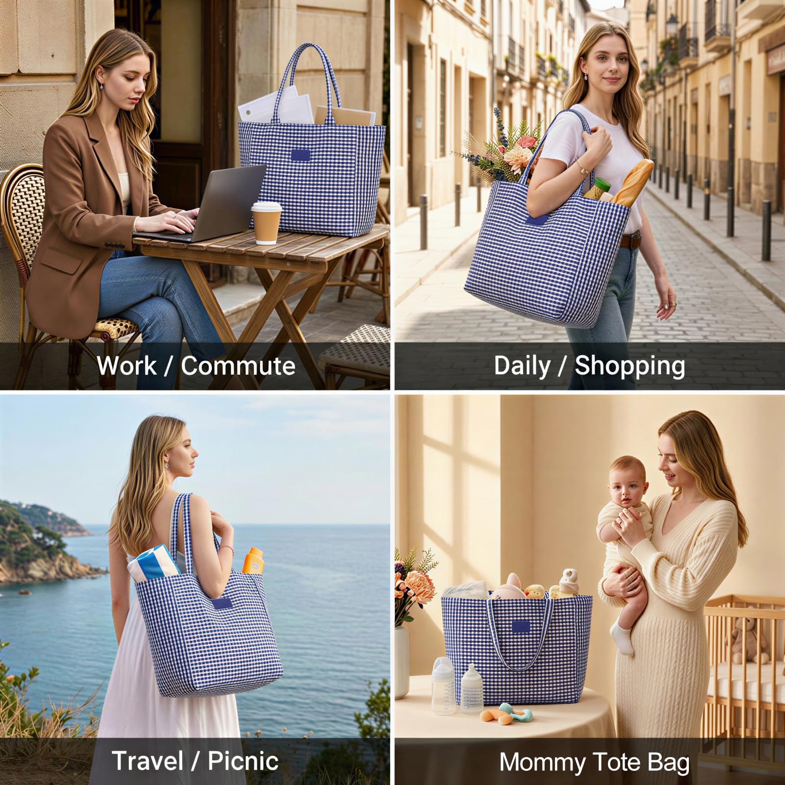 Montana West x Lee - Bolsa de algodón suave extra grande para mujer, gruesa y ligera, bolsa de hombro reutilizable