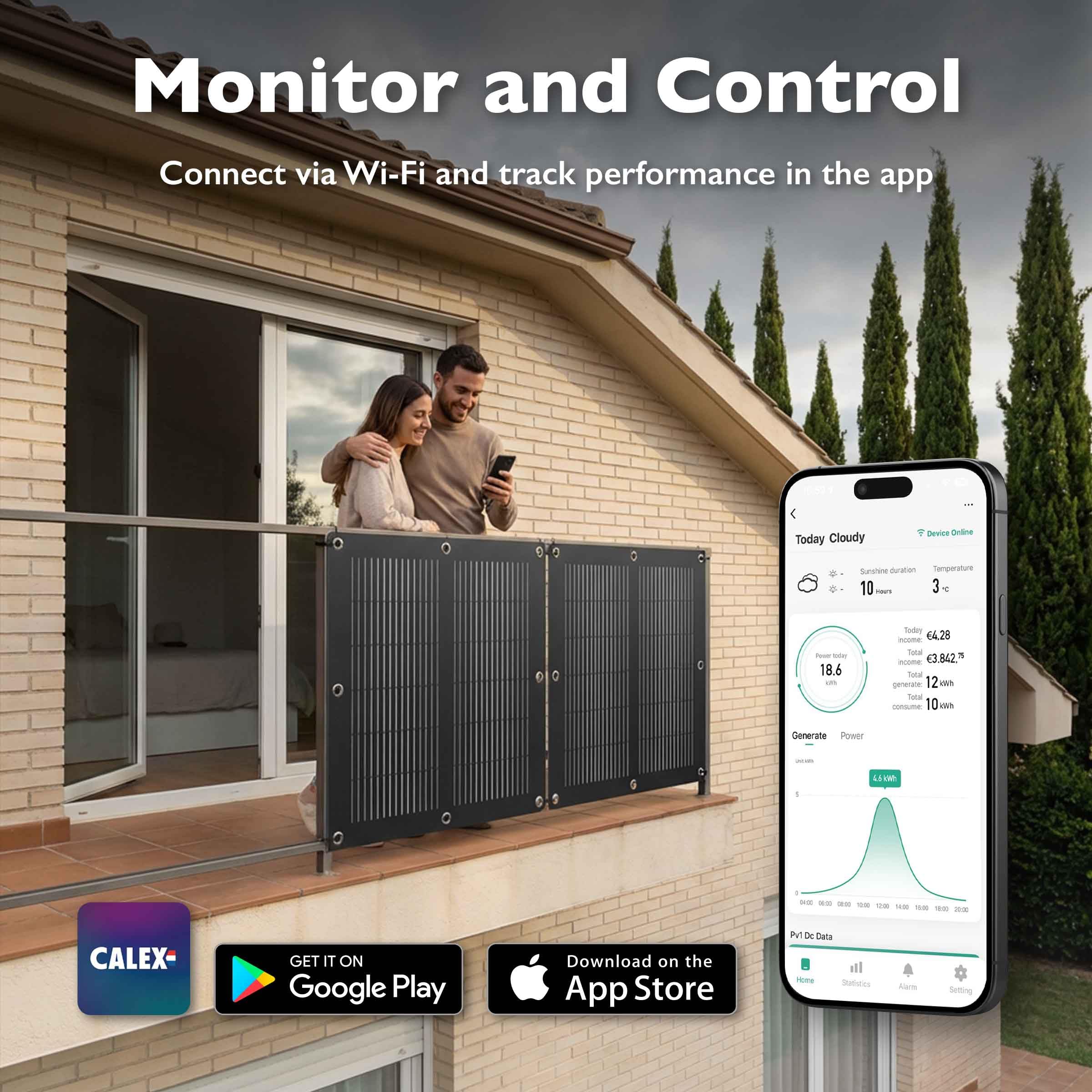 Solarpanel Set 110W, Semi-Flexibel & Leicht Balkonkraftwerk, Smart Monitoring per App, für Balkon & Garten Anwendungen