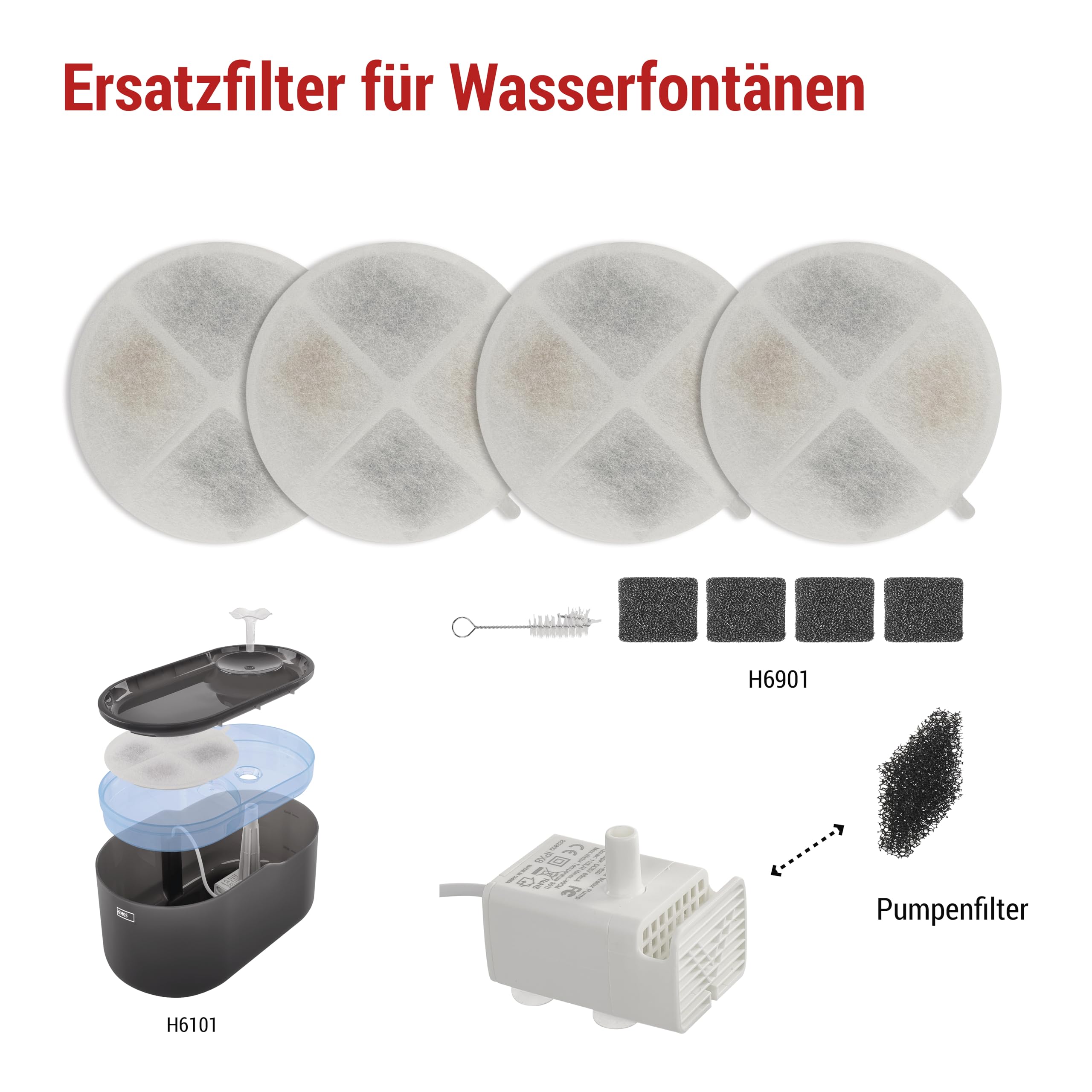 EMOS - Zestaw filtrów do fontanny dla kotów – filtr konserwacyjny odpowiedni do produktów H6101 i H6102 - system filtracji do naszych produktów Pet Care - 9 części