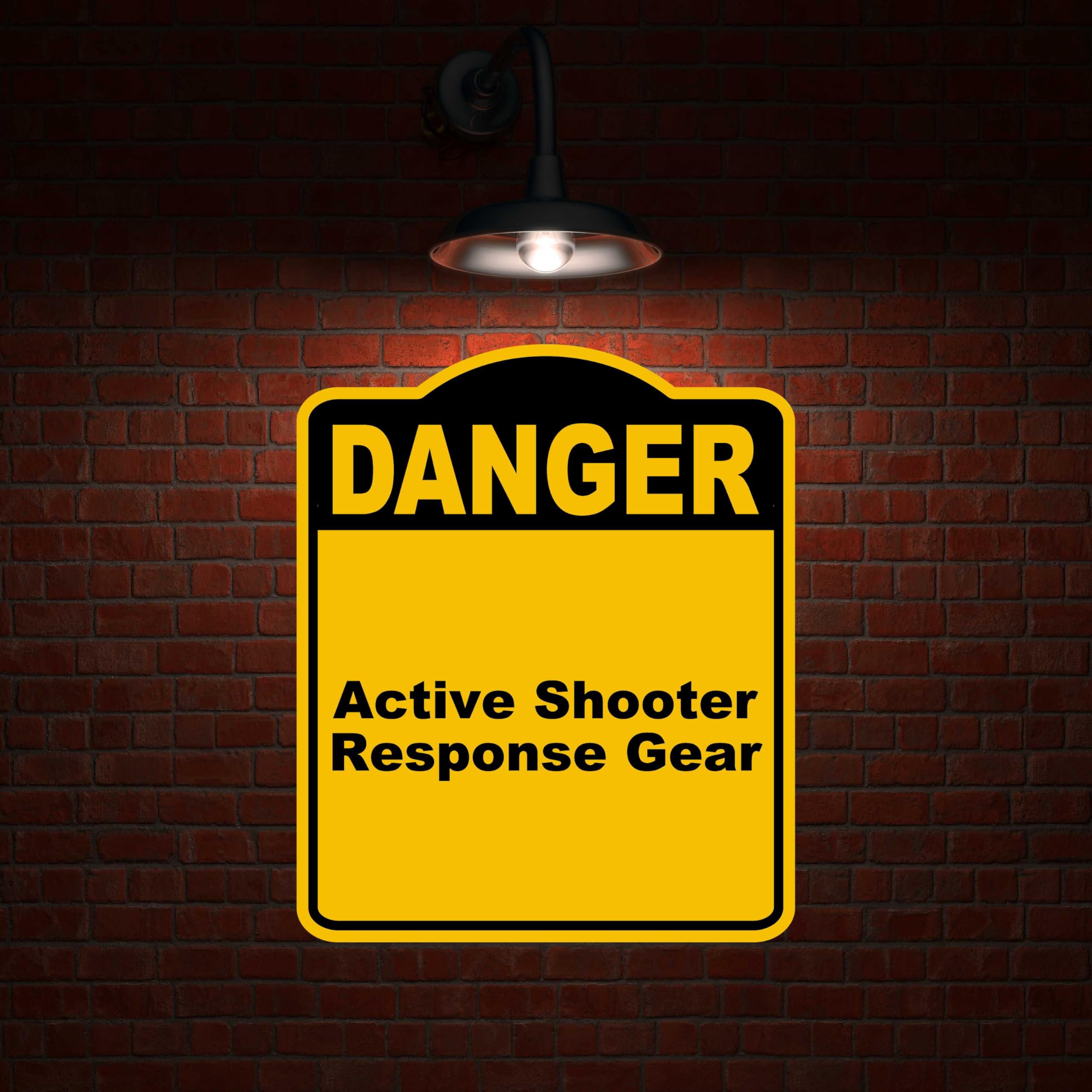 Active Shooter Response Gear Danger Yellow Black Aluminum Composite Sign 15 x 18 inches