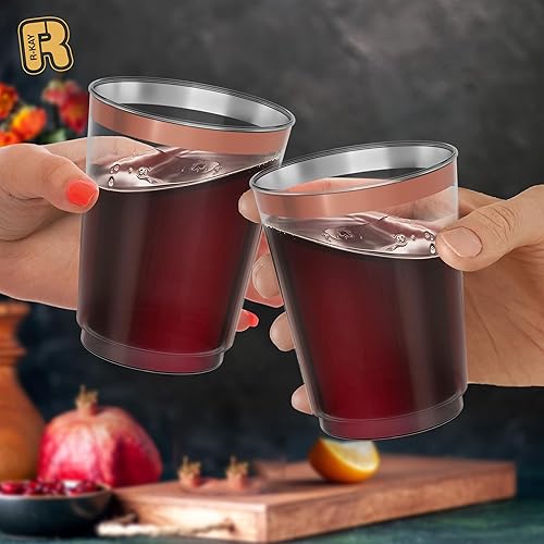Miniatura 7 de R-kay Paquete de 50 vasos de plástico de oro rosa para fiestas, vasos de fiesta de oro rosa de 10 onzas desechables, vasos duros desechables, vasos