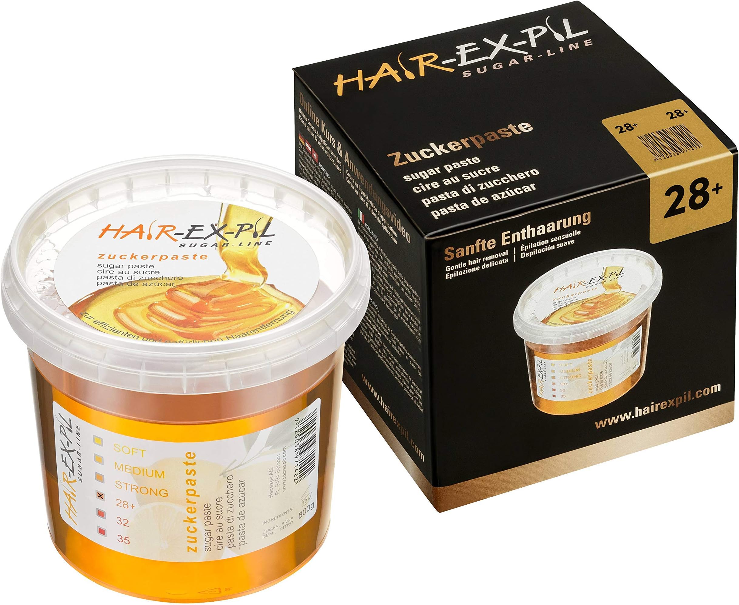 Sugar Paste 28+ - with extreme adhesive effect! 800gr container, Sugaring Sugar Paste by Hairexpil AG