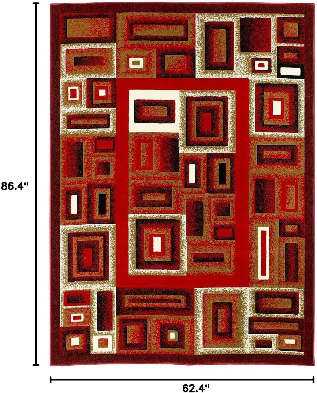 HR-Modern Contemporary Area Rugs-Abstract Carpet with Frame/Boxy/Cube Pattern-Shed Free Red/Mocha/Ivory/Black