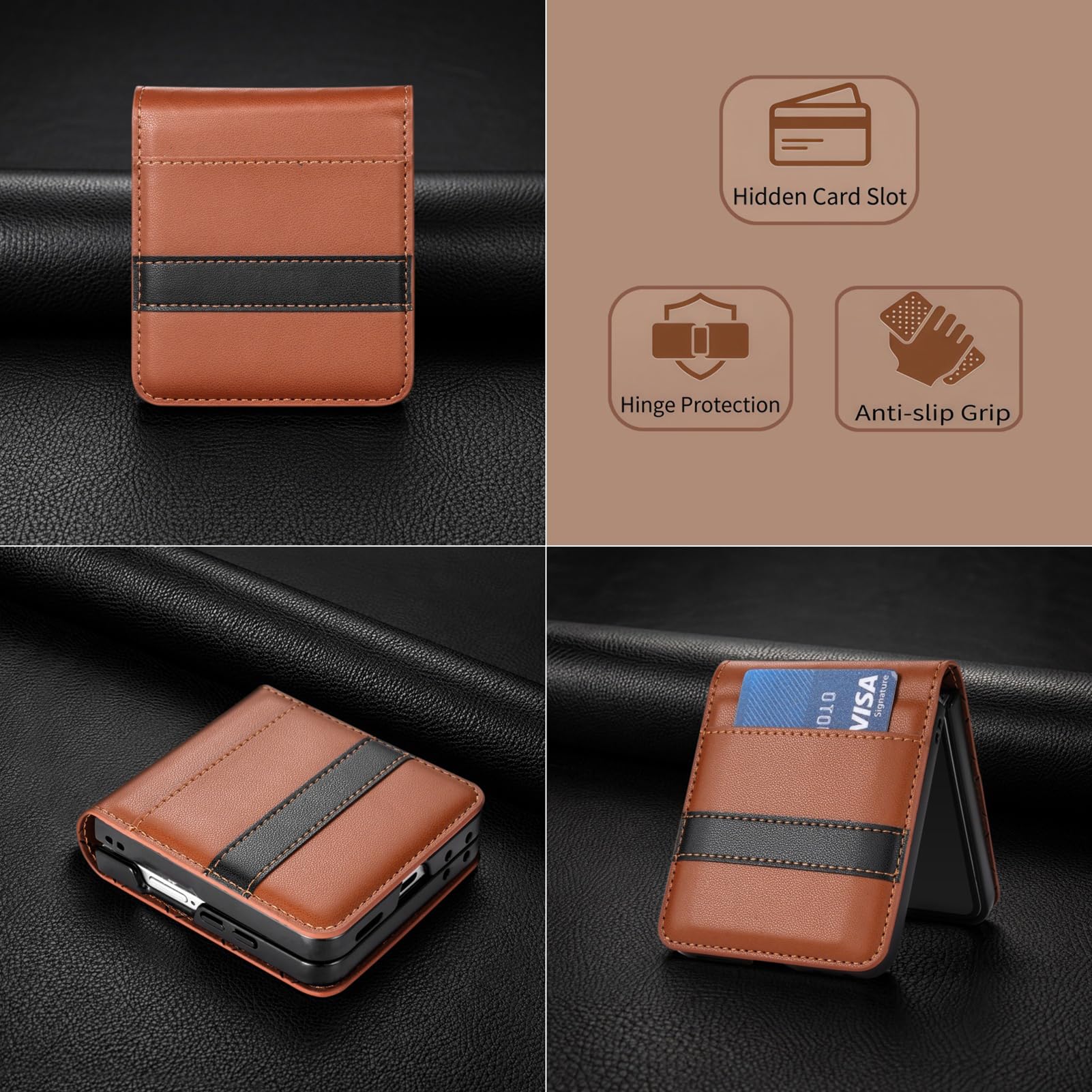 Sottile Cover Per Samsung Galaxy Z Flip 8, A Libro Portacarte In Pelle