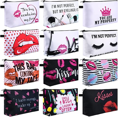 Sanwuta 12 bolsas de cosméticos, bolsas de maquillaje impresas espaciosas, bolsa de aseo impermeable, bolsa organizadora con cremallera, accesorios