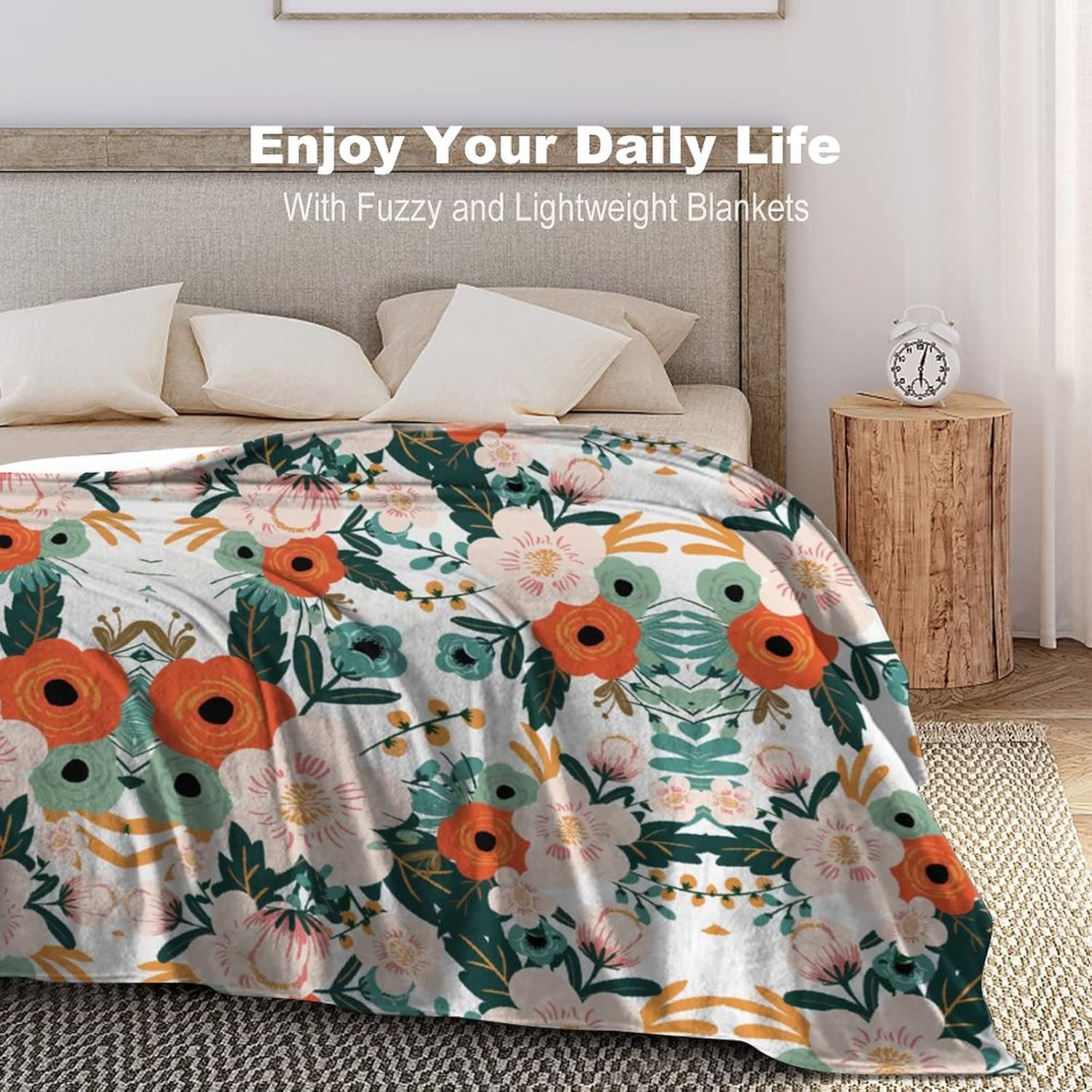 Flower Fleece Blanket Queen Size，Luxury Bed Blanket，Fuzzy Soft Plush
