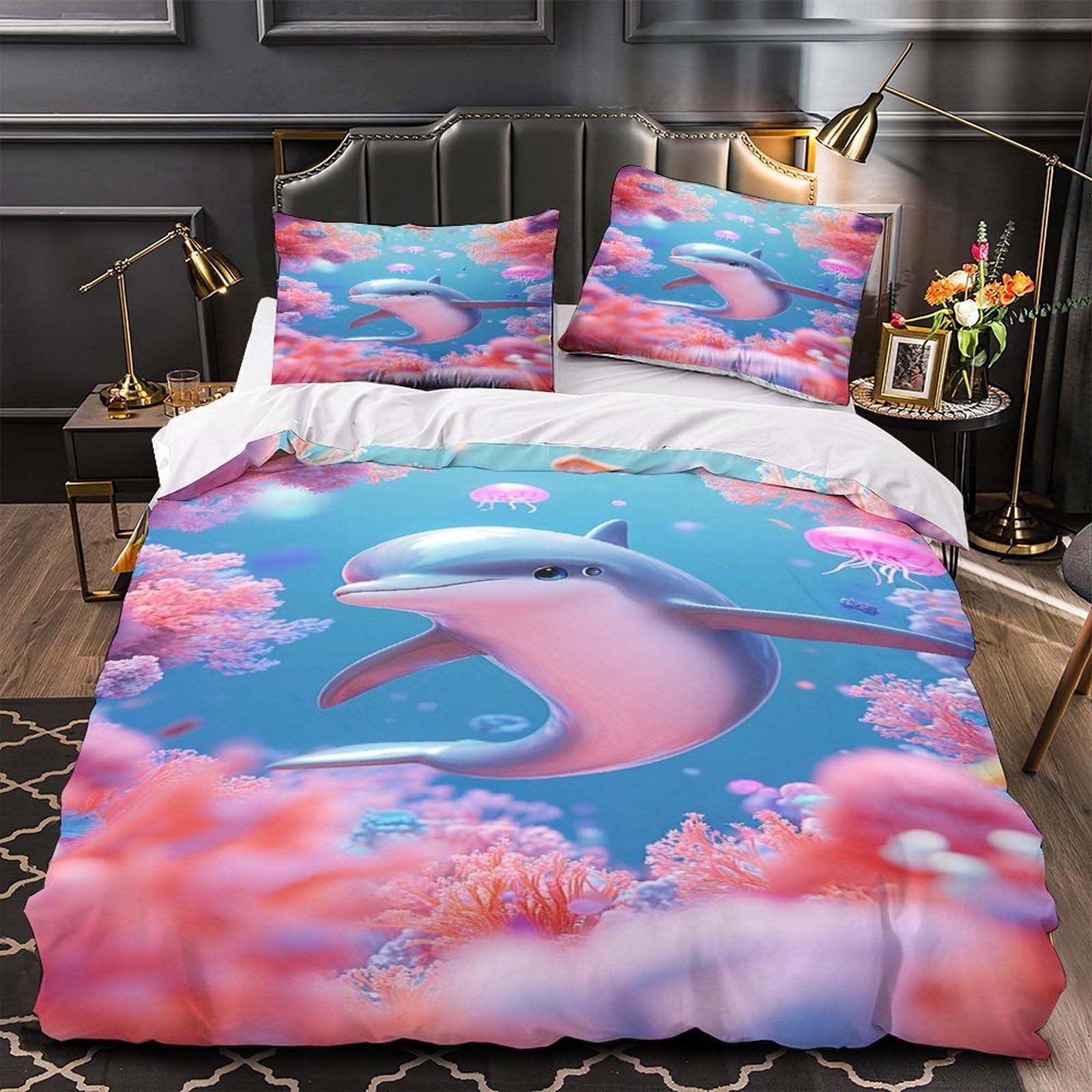 Housse de couette dauphin 3D microfibre anti-décoloration pour éviter le linge de lit terni