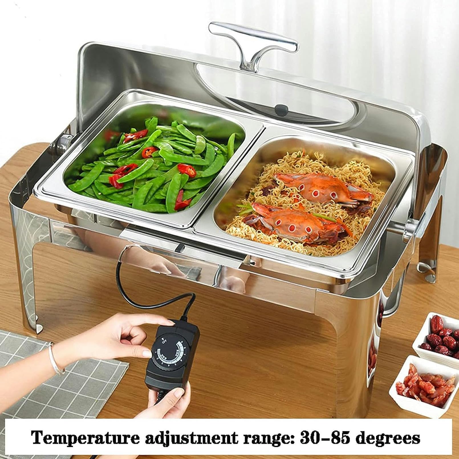 Scaldavivande Elettrico per Feste Buffet in Acciaio Inox Set da Buffet con Coperchio 13L Grande capacità scaldavivande e Server per Buffet Commerciali (1/3 Size Pan)