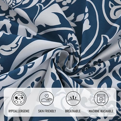 Miniatura 4 de PERHOM Funda de edredón azul Queen  Funda de edredón de damasco de cachemira tamaño Queen, juego de funda de edredón 100% algodón, 3 piezas ultra