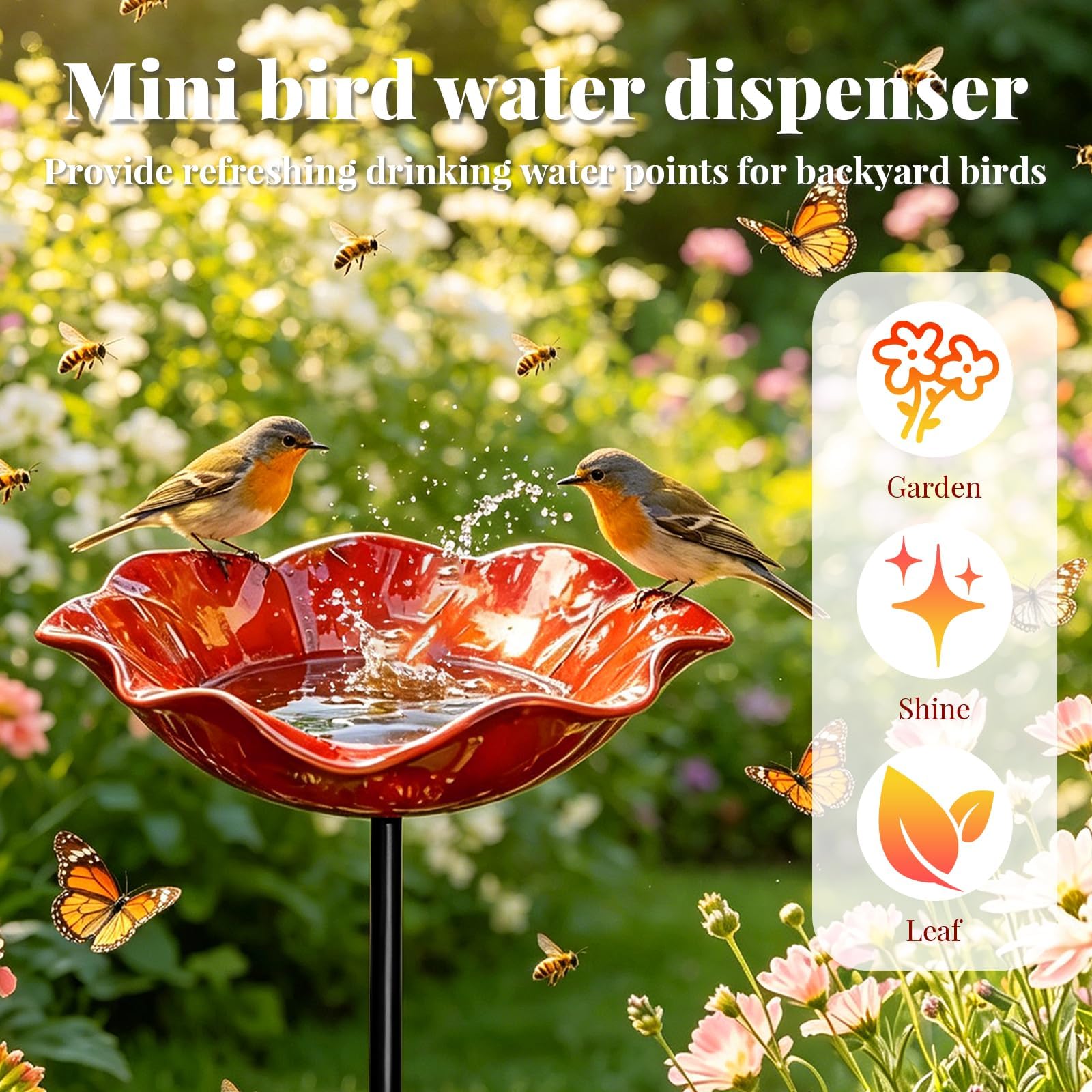 2 Stuick Vogeltränke Blume aus Metall Stehend, Bienentränke Blume für den Garten, Gartendeko für Draußen Wetterfest, Dekorative Fütterschale für Vögel und Bienen
