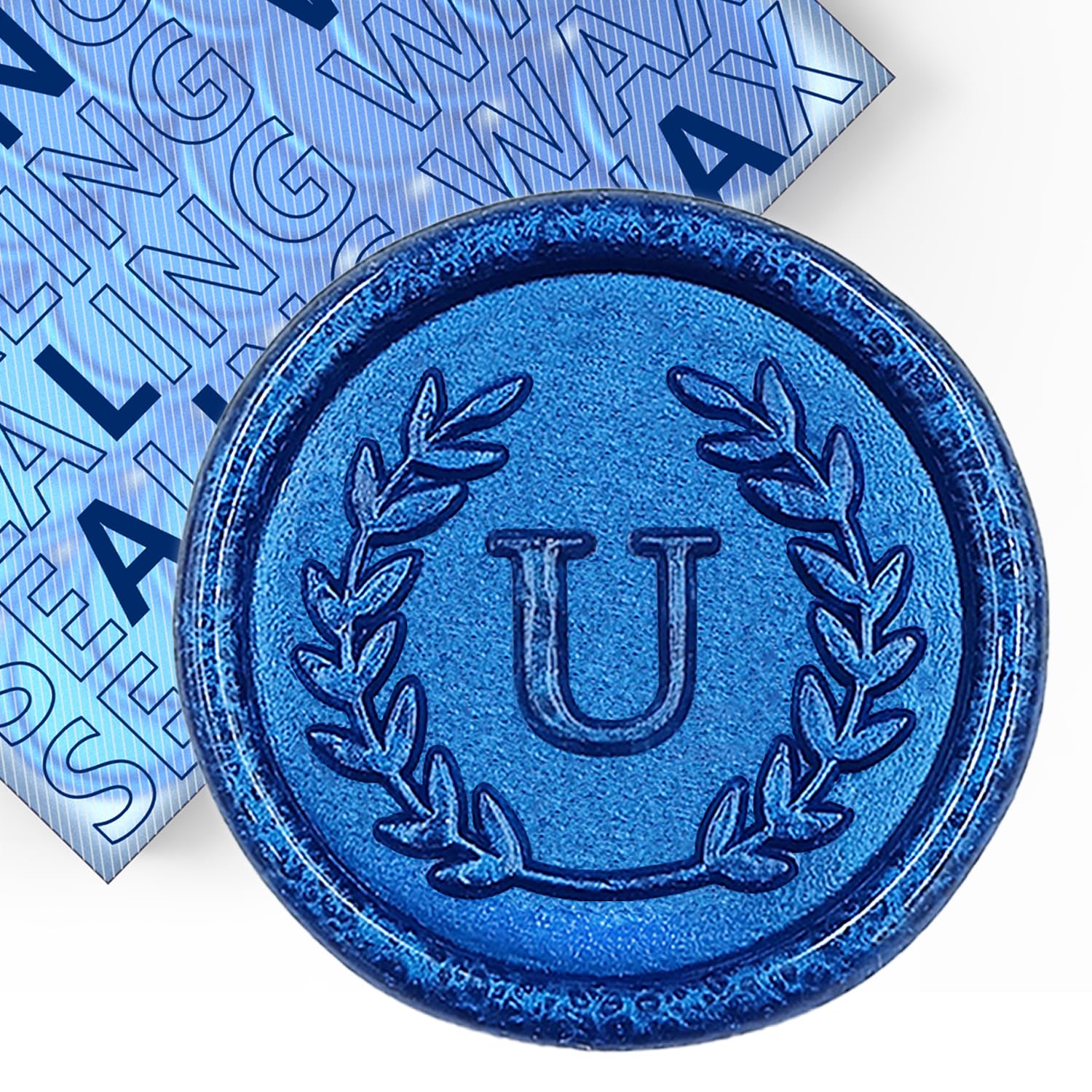 50Pcs Blue Letter U Adhesive Wax Seal Stickers, Hand-Made, No Need Seal Stamp, Tear and Use Wax Stickers for Wedding Invitations, Envelopes, Christmas Gift