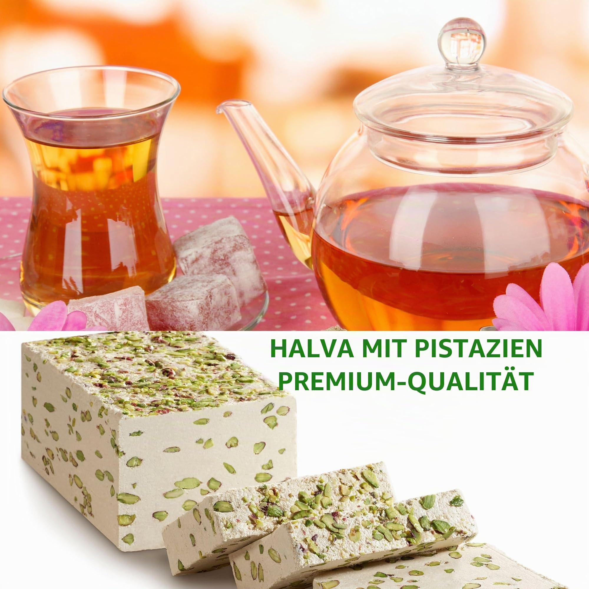 HALVA400-Halva mit Pistaziengeschmack oder Vanille (Set mit 2 Dosen) sehr beliebt von jedermann, reich an Nährstoffen, Proteinen und Kalzium, ein tolles Dessert für Groß und Klein.