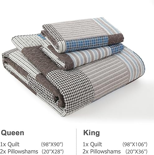 Miniatura 6 de Finlonte Edredones Tamaño Queen - Juego de Edredón Queen de Algodón 100% a Cuadros, Juego de Ropa de Cama de Granja Moderna, Colcha Reversible