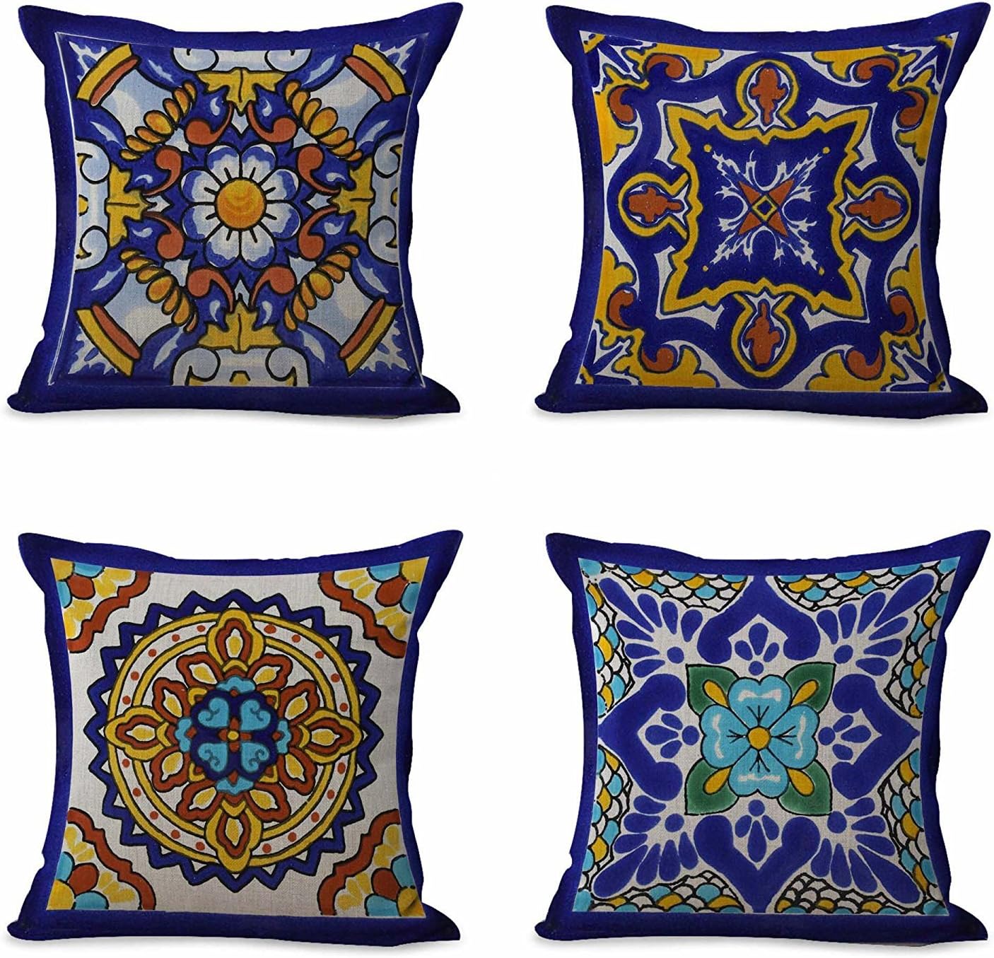 JIANKUN Set of 4 Cushion Covers Spanish Mexican Talavera