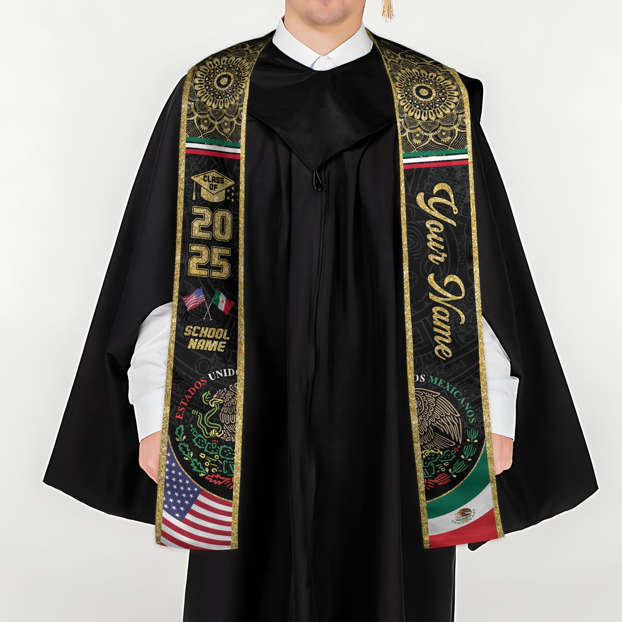 MonkeyVan Custom Mexican Graduation Sash Mexico Graduation Stole 2025 Mexican American Flag Graduation Sash Mexican Graduation M21