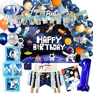 Outer Space First Birthday Banner - Houston We Have A One Year Old Party Decorations With Rocket & Planets