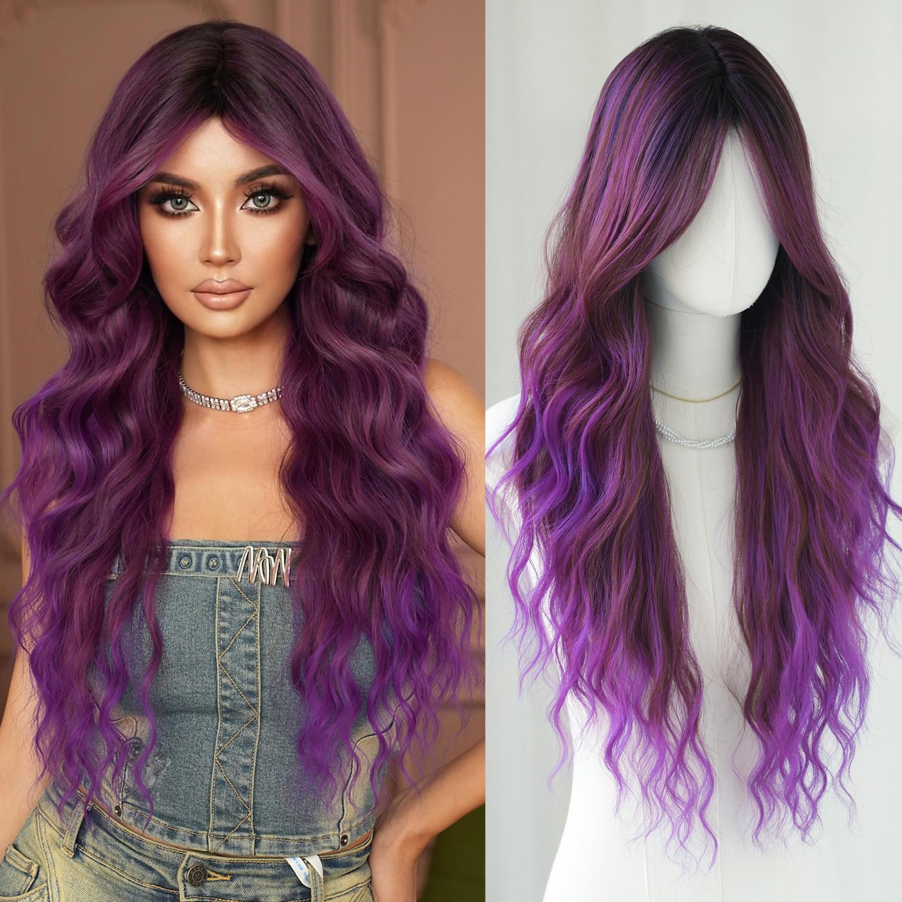Amazon.com : 7JHH WIGS 30in Purple Long Water Body Wavy Wigs with