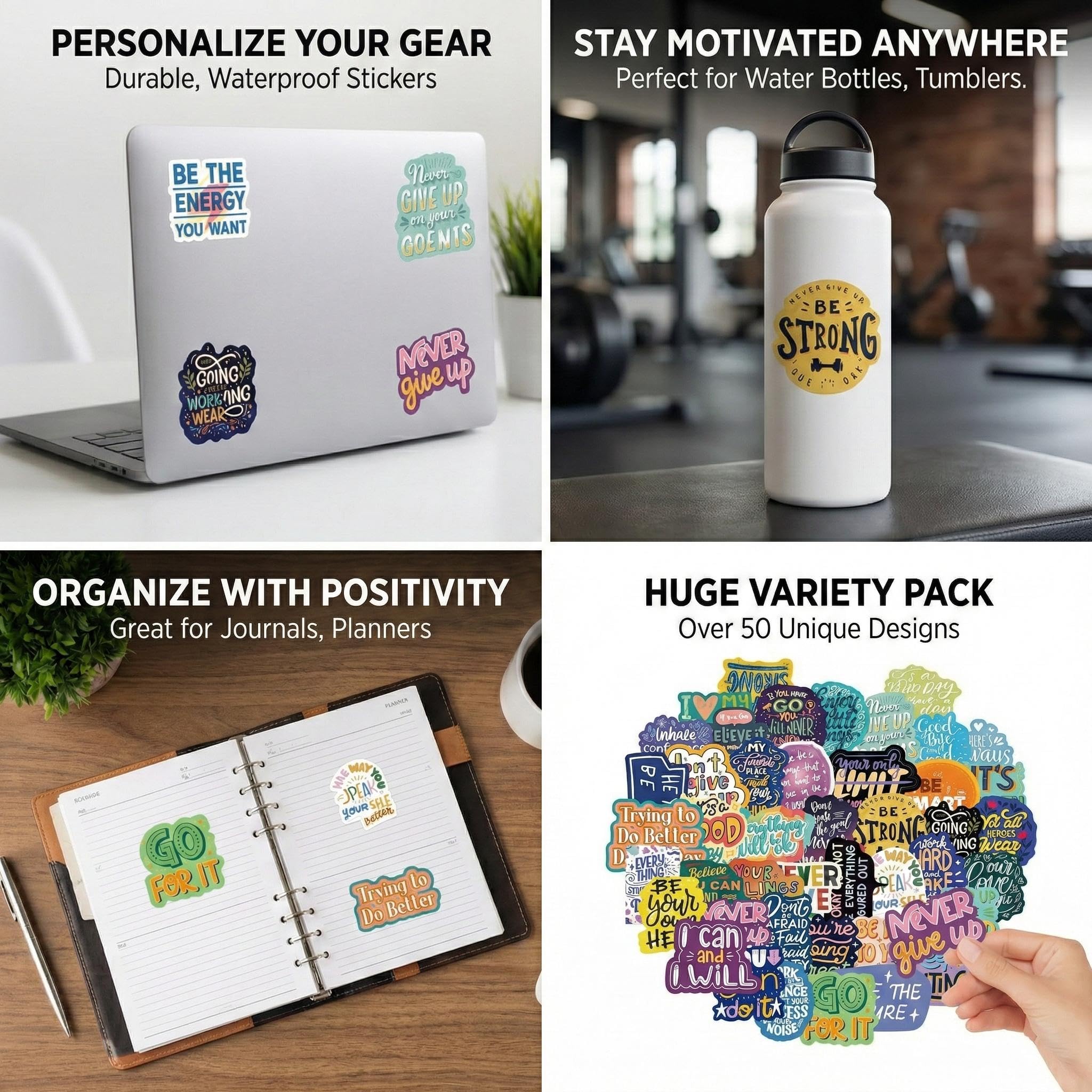Adesivi motivazionali frasi positive 50 pezzi stickers vinile impermeabili 3–6 cm set decorativo per laptop telefono bottiglia valigia skateboard diario regalo ispirazionale