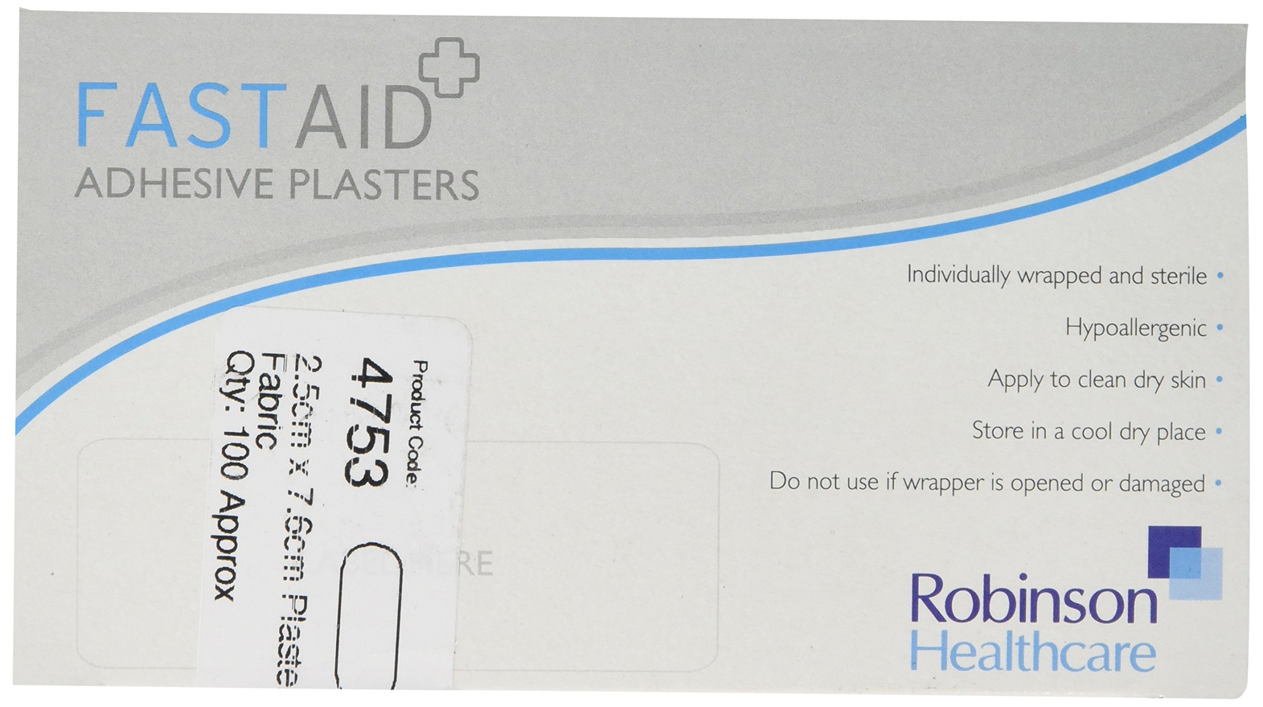Fast Aid 4753 Fabric Plasters 2.5 x 7.6cm (Pack of 100)