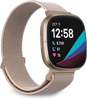 Armbänder Kompatibel mit Fitbit Sense 2/Versa 4 3 Armband, Nylon Ersatzband mit Damen Herren für Sense/Versa 3 Smartwatch (Kamel)