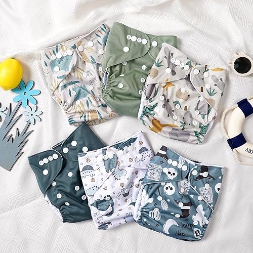 Miniatura 2 de Juego de 12 pañales de tela ajustables reutilizables para recién nacidos a 0-3 años, tamaño único, fundas de pañales de bolsillo lavables para bebés