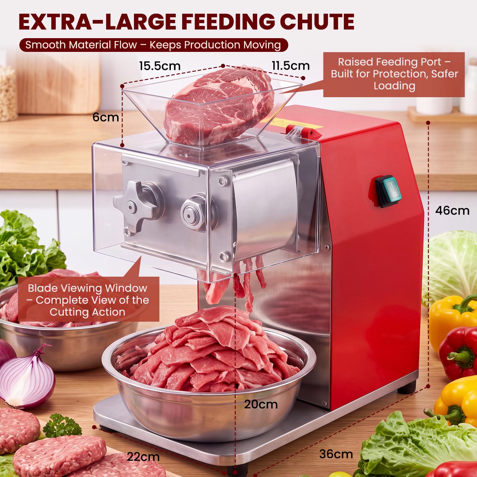 NEWTRY Trancheuse viande commerciale 850W 2,5mm Gastro coupe dés