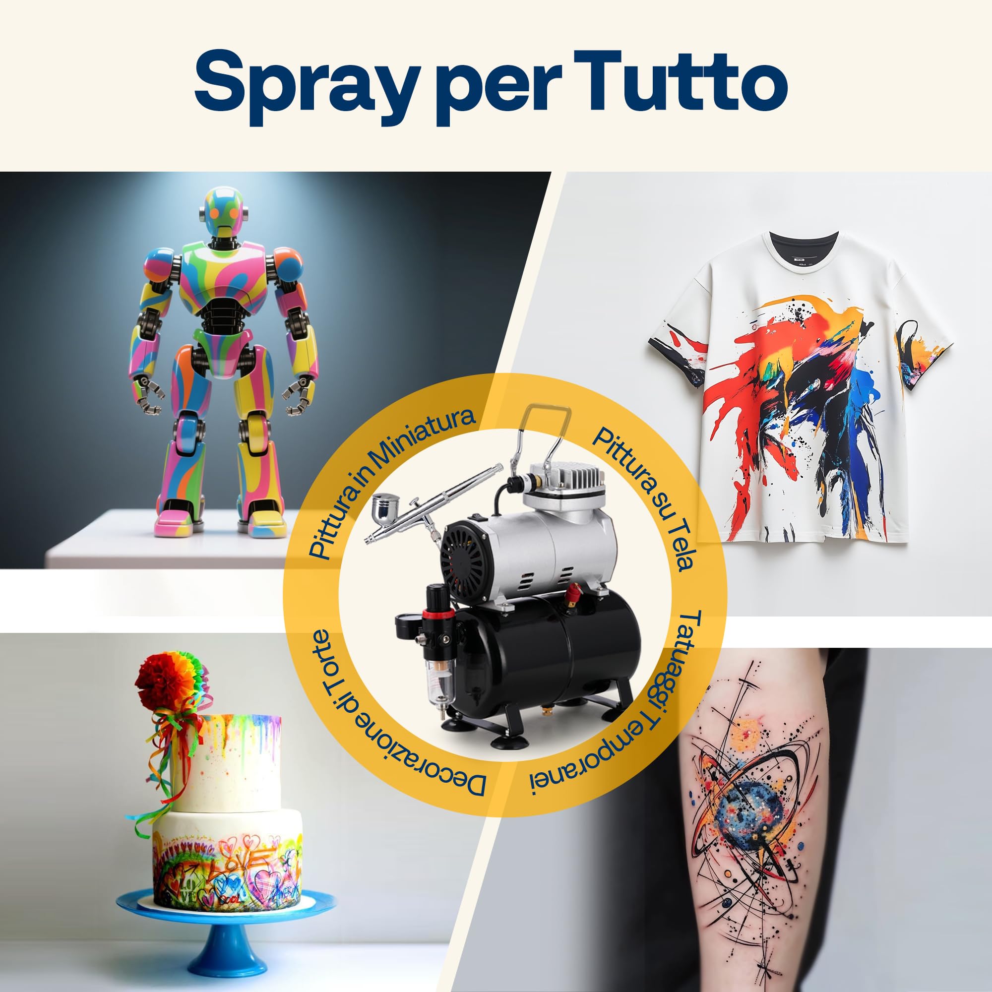 VIVOHOME Professionale Compressore Aerografo con Doppia Azione 1/5HP Compressore Aerografo con Serbatoio Aria 3L per la Decorazione di Torte il Trucco e l'artigianato il Design Delle Unghie