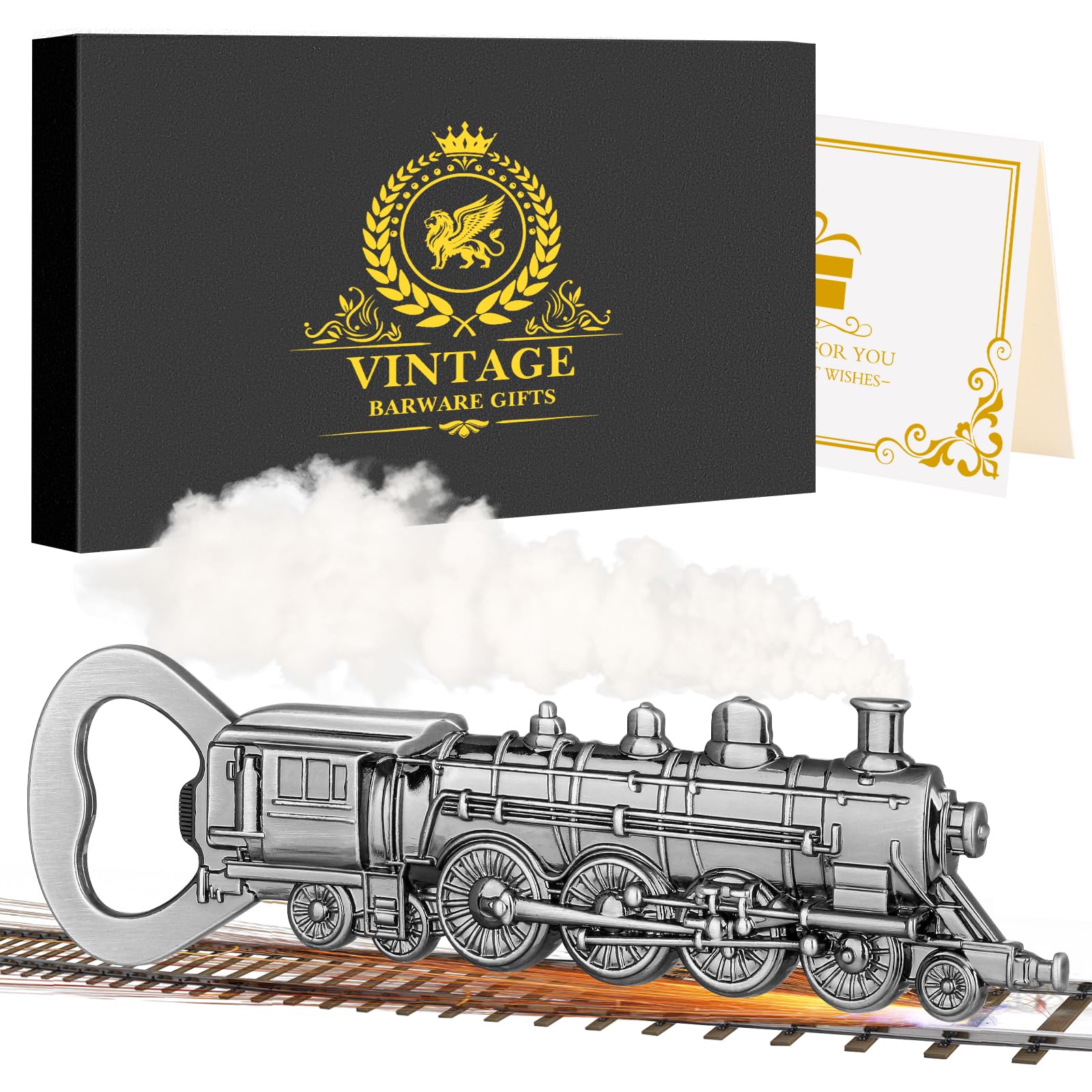 LULLEA Steam Locomotive Bottle Opener, Ideal Beer Opener Gift for Him, Dad, Boyfriend, Birthday Present, Silver Train with Gift Box, Perfect for Train Fans