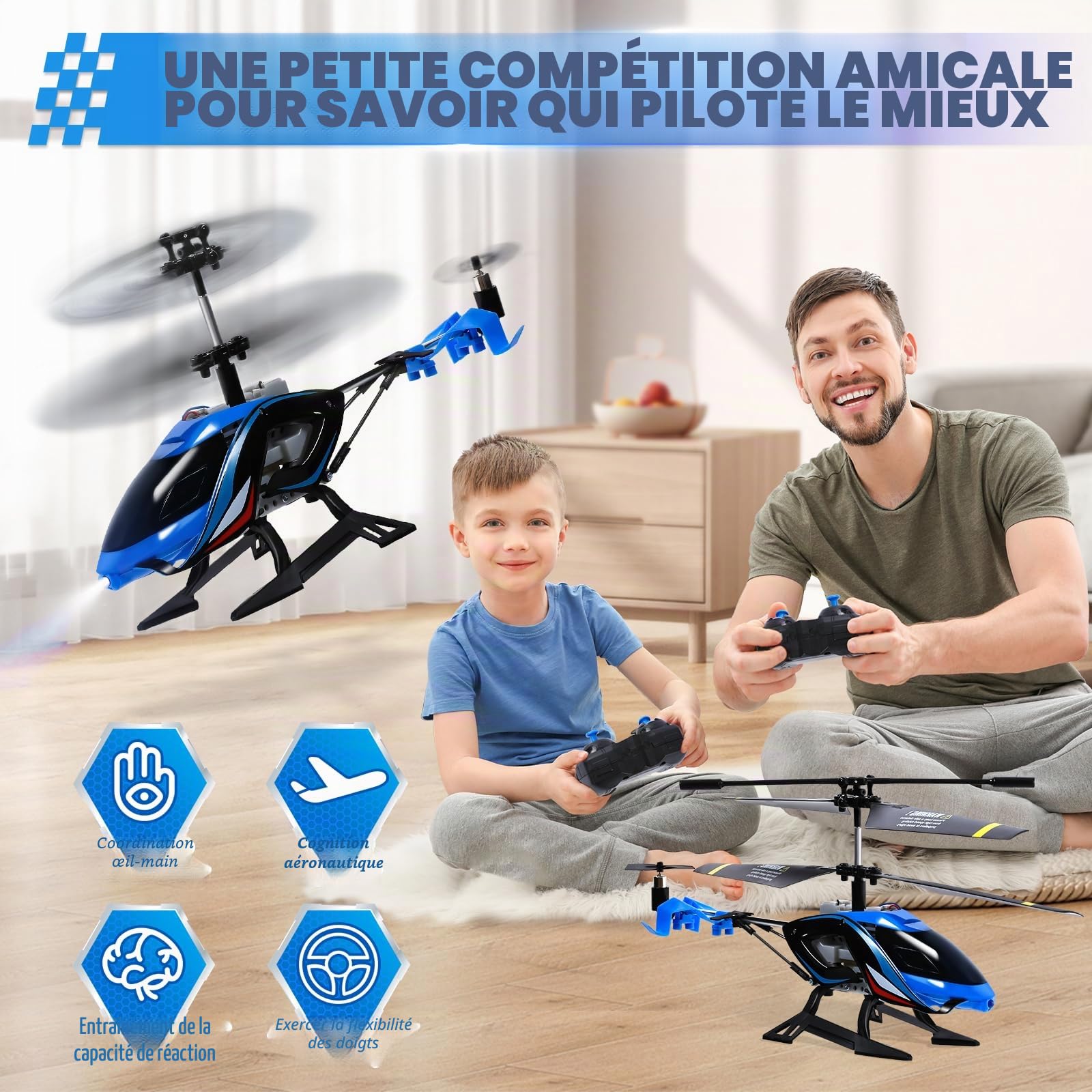 A Alpha Sky Rover Hélicoptère RC, 2.4G Avion télécommandé avec lumières LED, Hélicoptère télécommandé Jouet intérieur extérieur pour Enfants Garçons Filles 8 9 10 11 12 Ans, Bleu